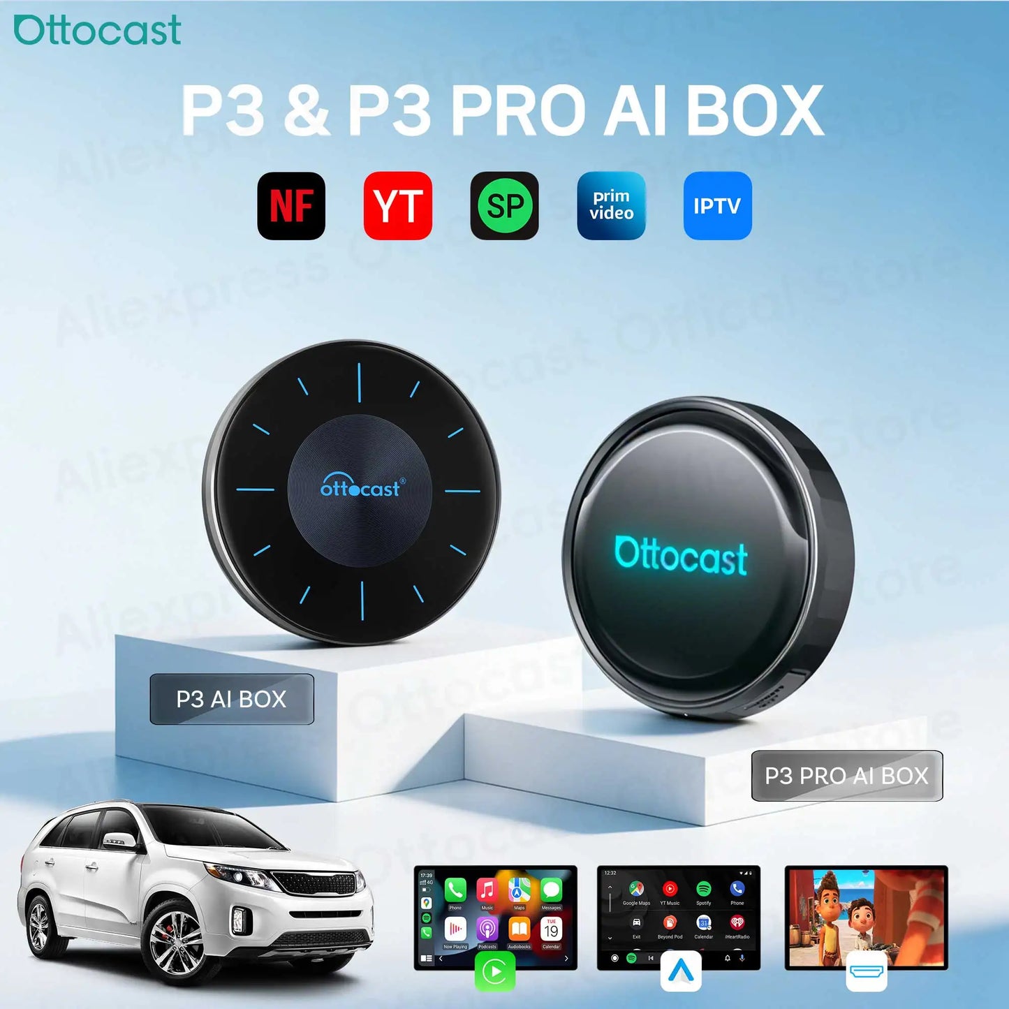 OTTOCAST P3 / P3 PRO Android TV AI Box with HDMI & Wireless CarPlay