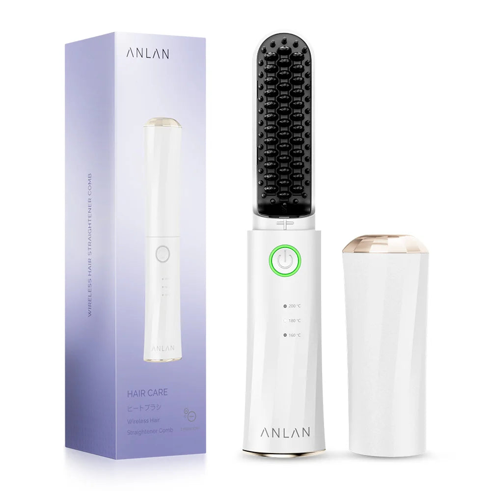 ANLAN Cordless Hair Straightener Brush | Ceramic, Negative Ions, Anti‑Scald, Portable