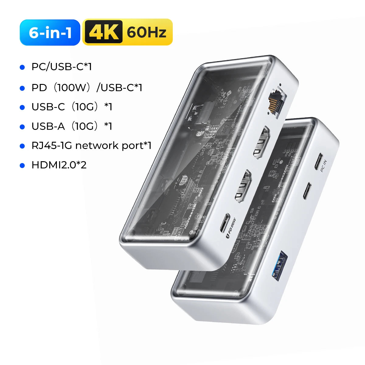 ORICO Metallic USB‑C 10Gbps Docking Station with 4K60Hz HDMI, USB 3.0 Ports