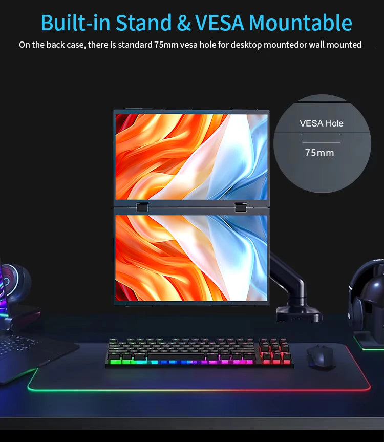 Sibolan 14-inch 1080p Portable Dual Screen Extender 120Hz 100% sRGB HDR 330° Rotation Folding Laptop Monitor For Gaming & Wins - Limetastore