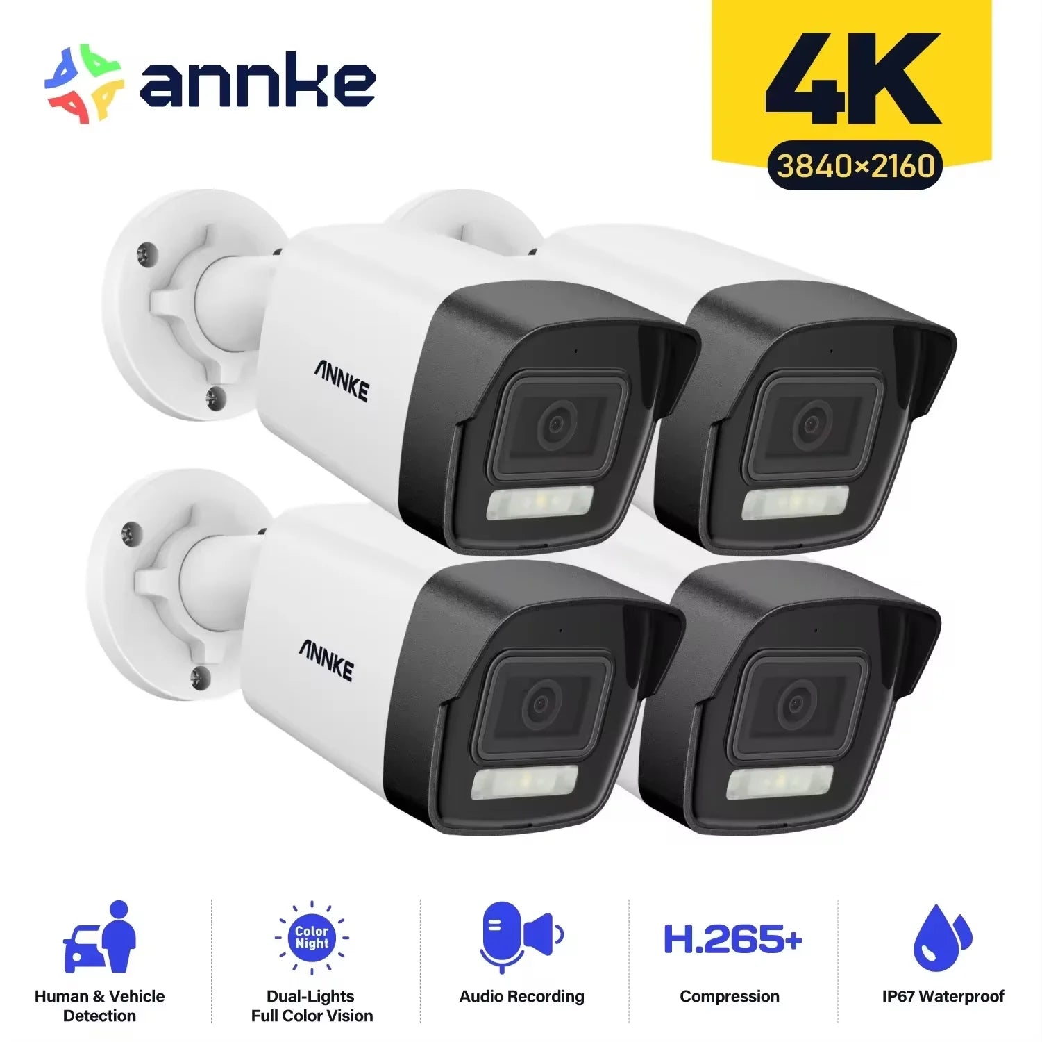 ANNKE 8MP 4K PoE Bullet Camera Kit | EXIR Night Vision, IP67, Email Alerts