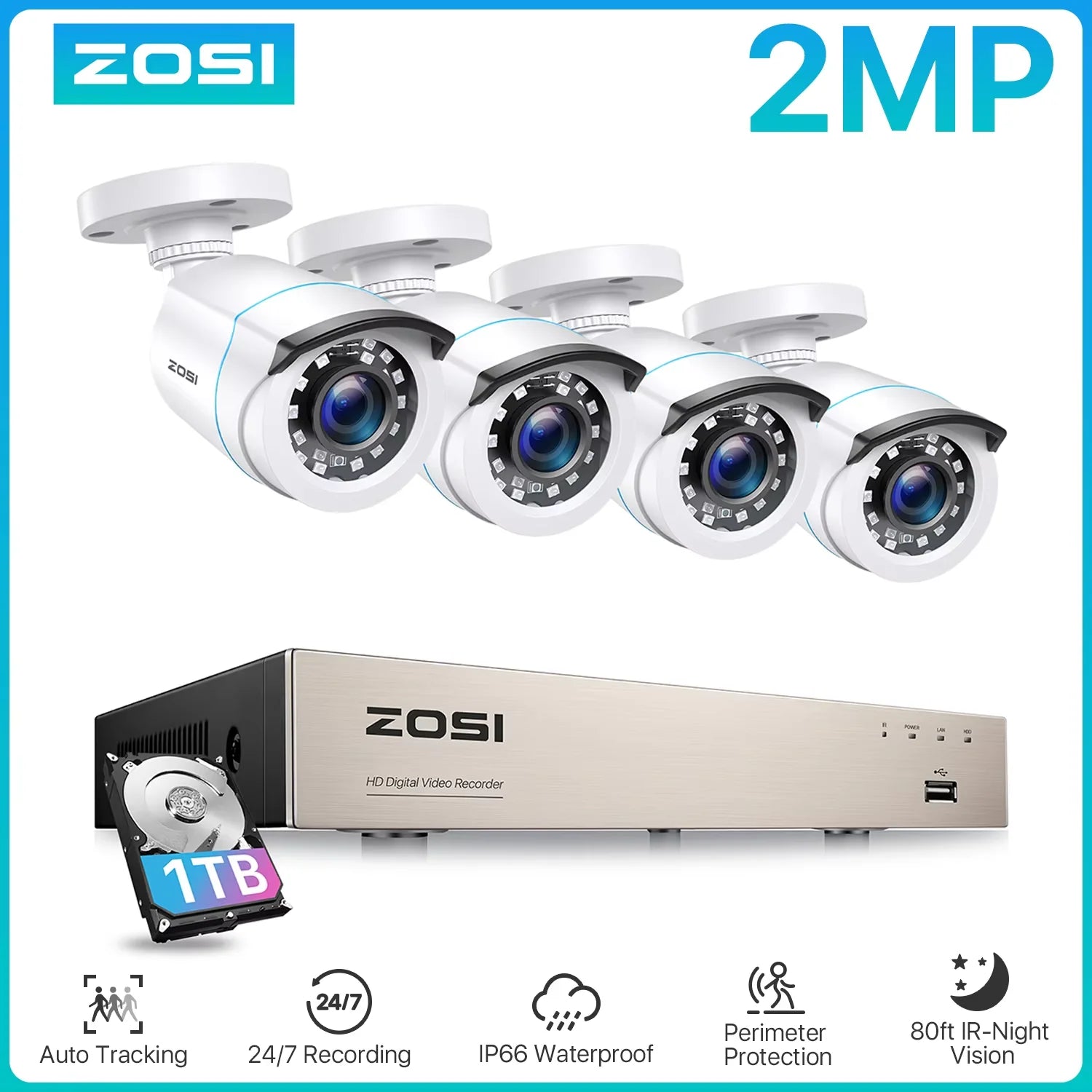 ZOSI 1080p 2MP Wired Home Security System – 8CH H.265+ DVR with 4/8 Outdoor Night Vision