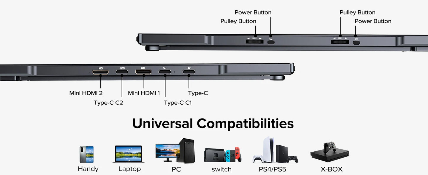 EVICIV 18.5" Touchscreen Portable Monitor 100Hz 1080P USB-C HDMI Dual Folding Stacked Gaming Display for Laptops PC Mac Phone - Limetastore