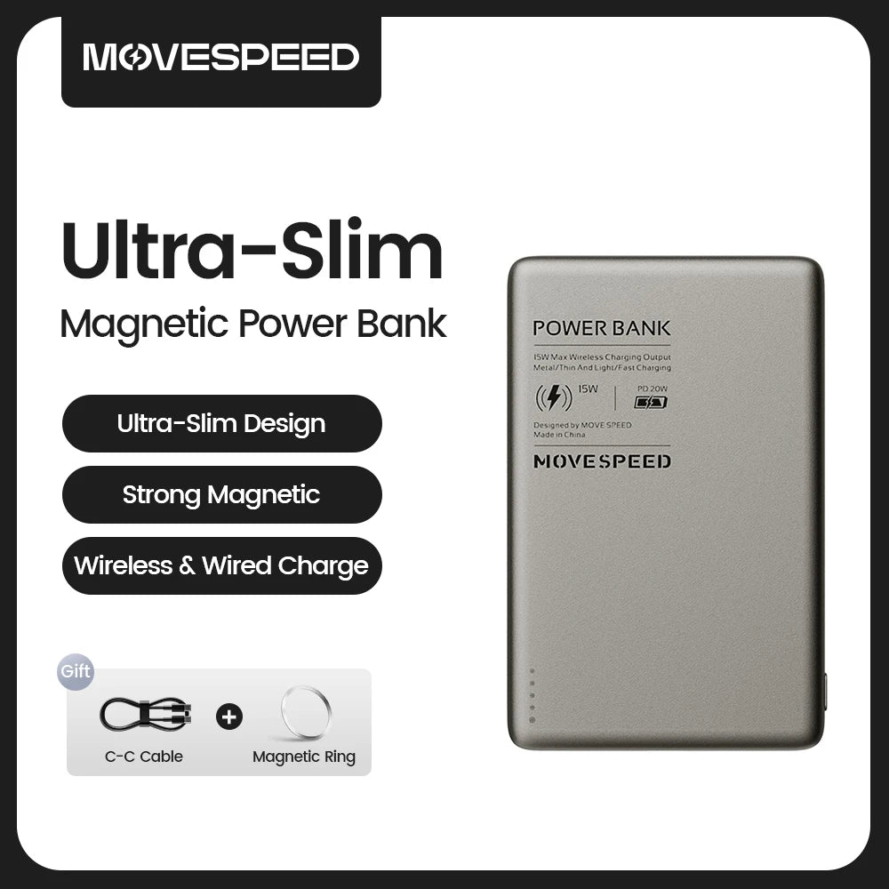 MOVESPEED Magnetic Power Bank 10000mAh Slim MagSafe for iPhone Samsung
