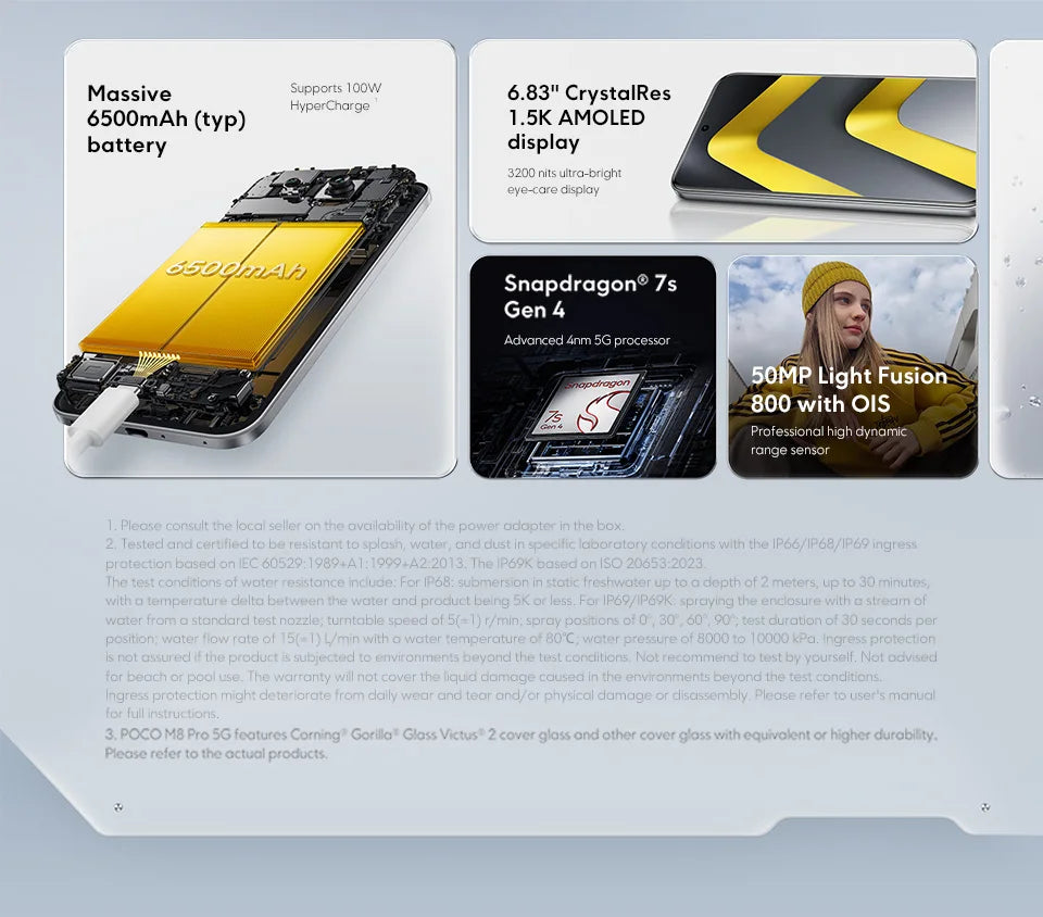 【World Premiere】 POCO M8 Pro 5G Smartphone Global Version Snapdragon 7s Gen 4 6.83" 1.5K 120Hz display 6500mAh battery 100W NFC - Limetastore