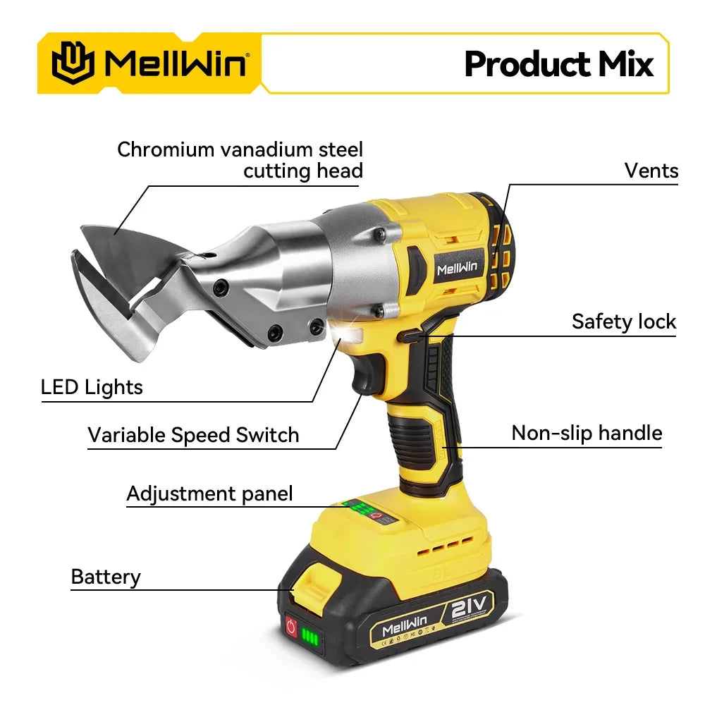 MELLWIN 1800W Brushless Electric Scissors Cordless Iron Sheet Shear Tool 360 Degree Pivoting Head For Makita 18V Battery Pin - Limetastore