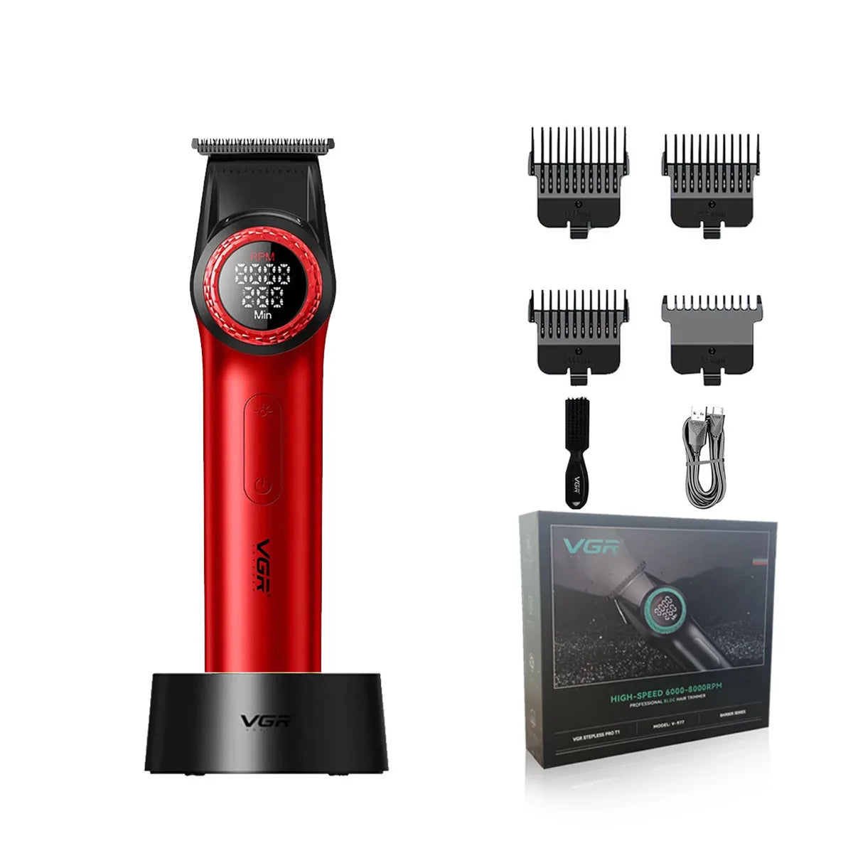 VGR Hair Trimmer Professional Hair Cutting Machine Electric Hair Clipper BLDC Motor Cordless Barber LED Trimmer for Men V-977