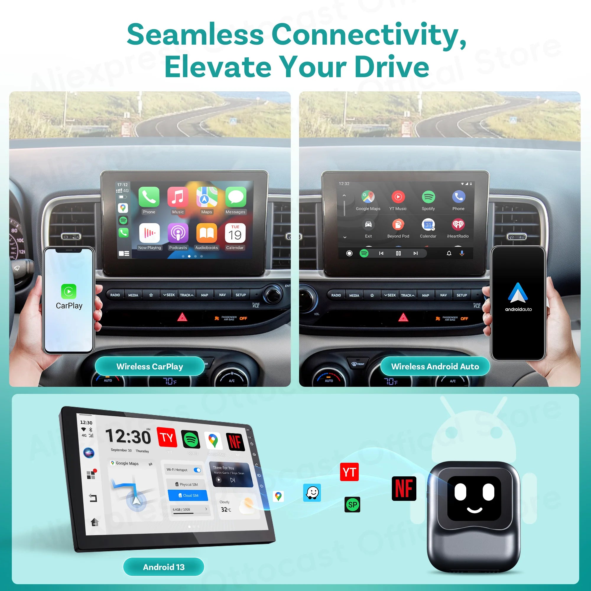 OTTOCAST NanoAI Android 13 Wireless CarPlay AI Box 128GB
