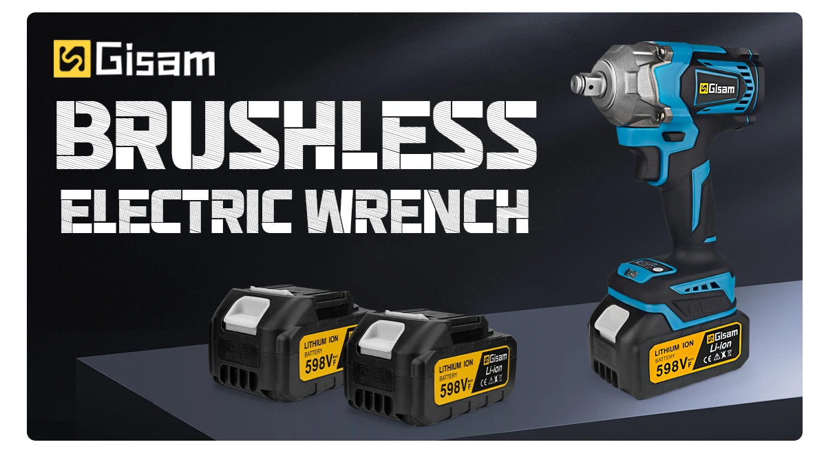 Gisam 1200N.m Torque Brushless Electric Impact Wrench 1/2 inch Cordless Wrench Screwdriver