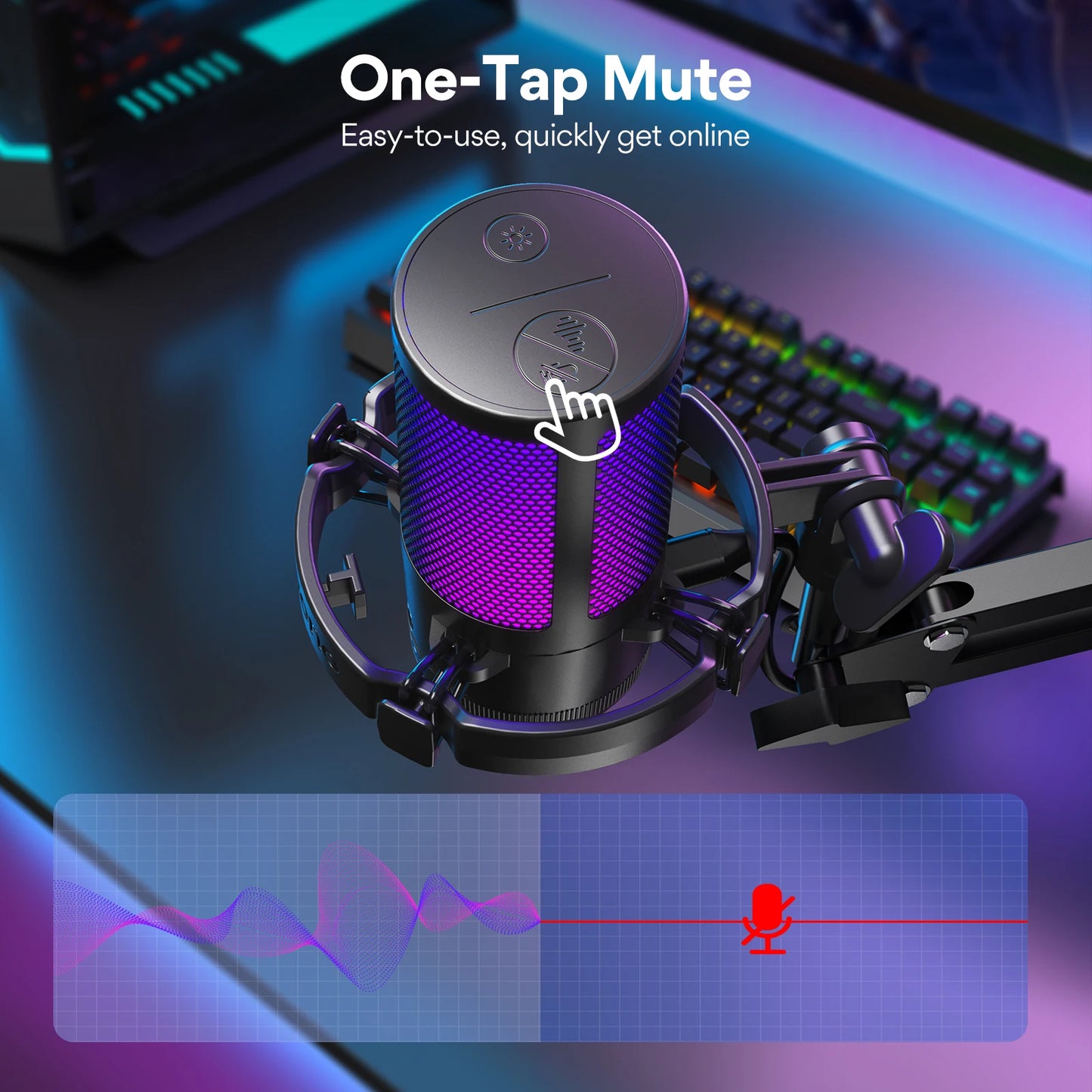 Maono DGM20S – RGB USB Gaming Condenser Microphone | Mic Gain & Noise‑Reduction Software for Streaming, Gaming & Recording
