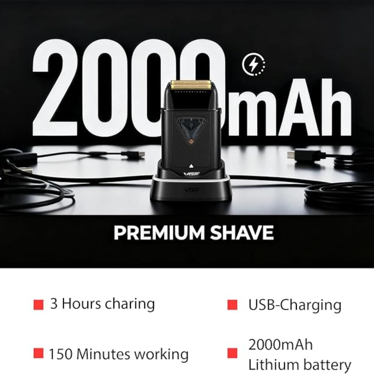 VGR Shaver Electric Beard Trimmer Professional Shaving Machine Vector Motor Hair Shaver Reciprocating Shaver for Men V-035S
