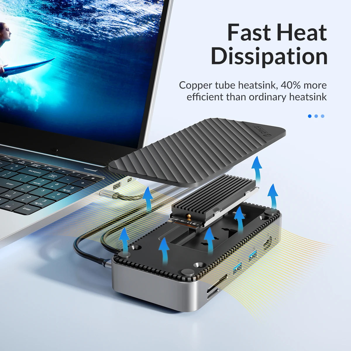 ORICO USB‑C Hub with Cooling Fan, M.2 NVMe/SATA SSD Enclosure