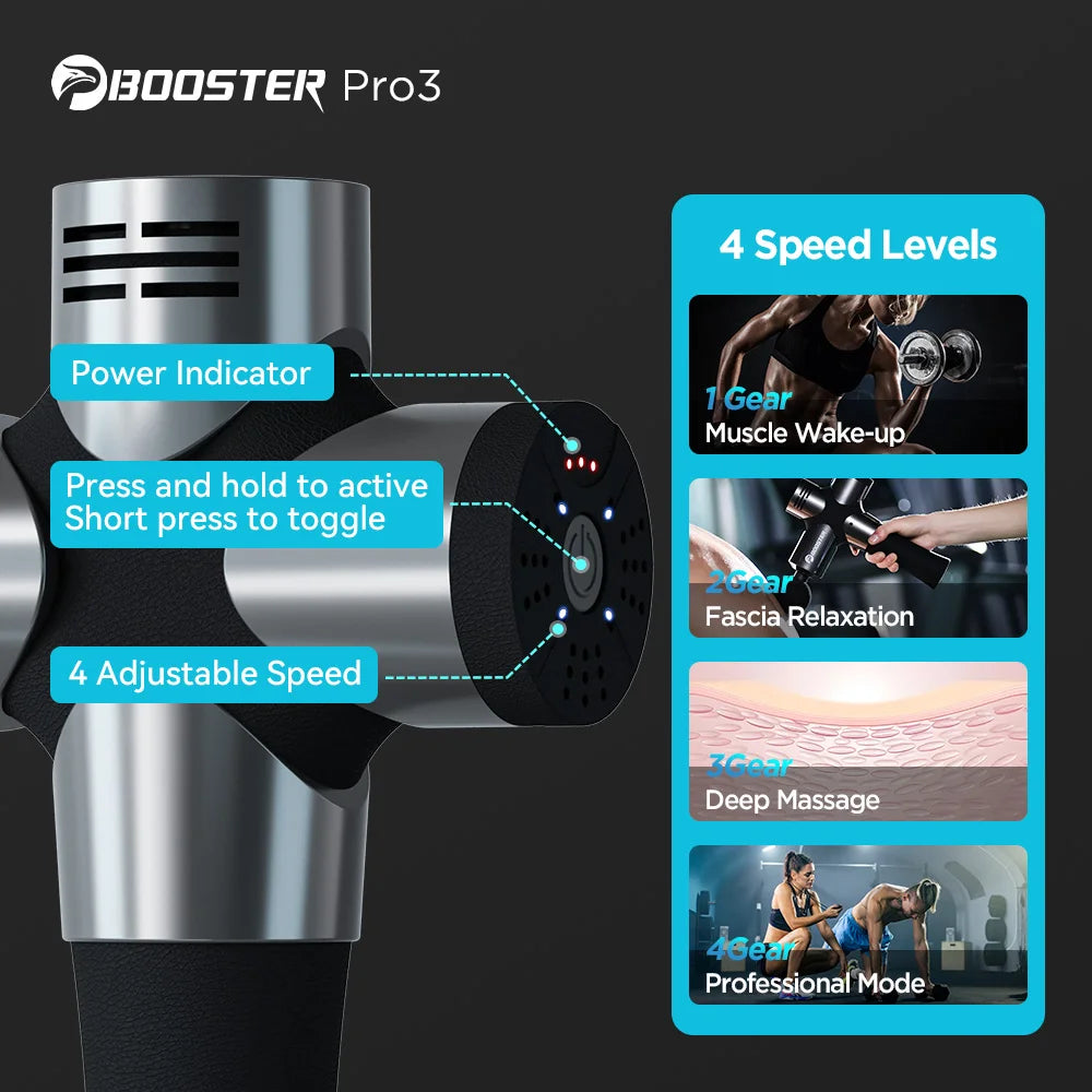 Booster Pro 3 – Professional Deep‑Tissue Massage Gun | Muscle Stimulator, Quiet Percussion Massager