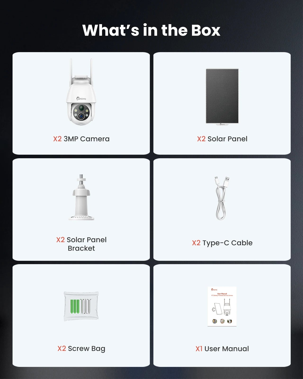 Camstro 2K Solar PTZ Camera | Color Night Vision, 4× Optical Zoom, Two‑Way Audio, 2.4G WiFi