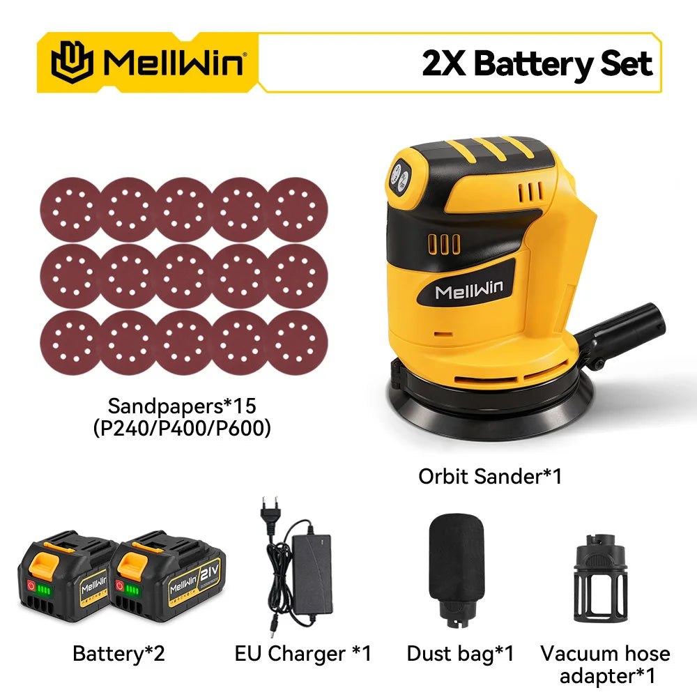 MELLWIN 125MM Electric Orbital Sander 3 Speeds Adjustable Cordless Grinding Sanding Polishing Machine For Makita 18V Battery Pin - Limetastore