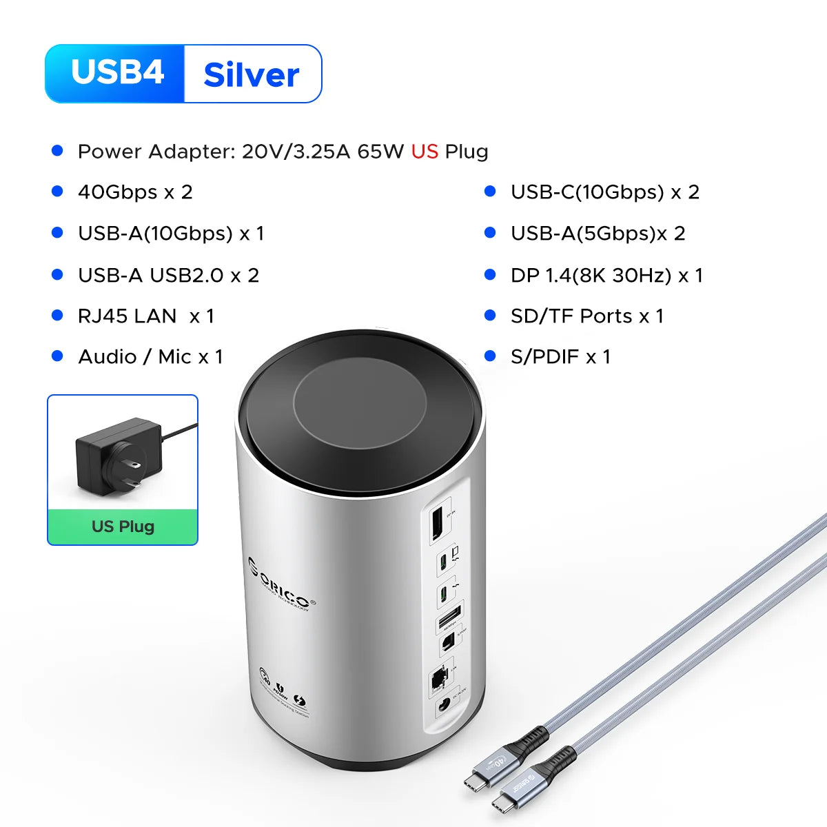 ORICO USB4 Type‑C Docking Station for MacBook Pro M1/M2 with 8K HDMI, DisplayPort