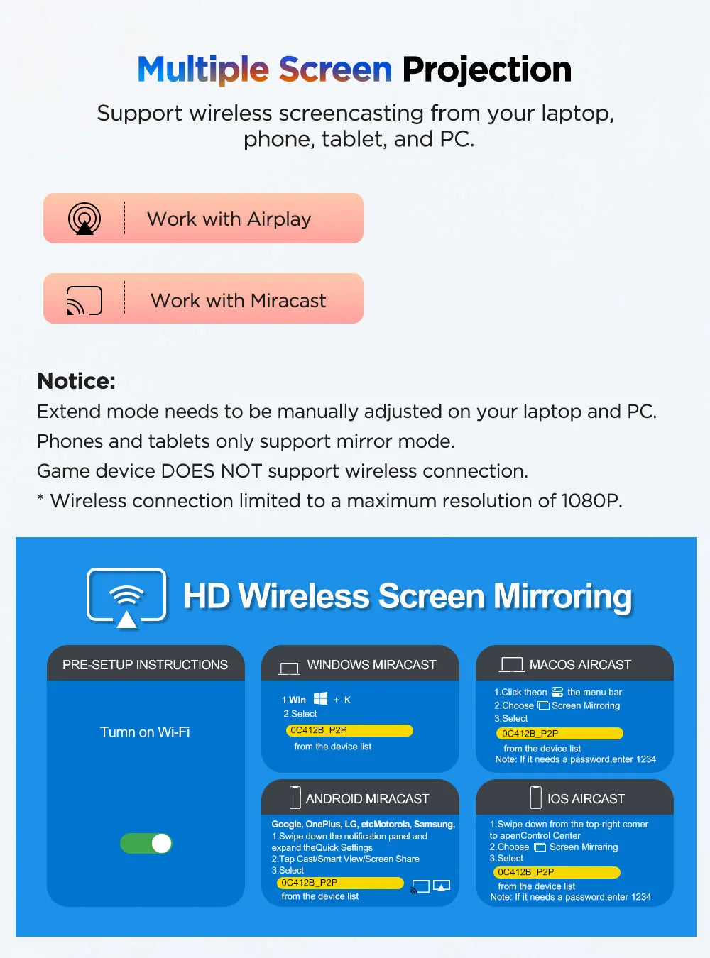 UPERFECT 14'' Wireless Portable Monitor Triple Laptop Screen Extender 1080 FHD Travel Display For 13.3"-17" Laptops PC Mac XBOX - Limetastore