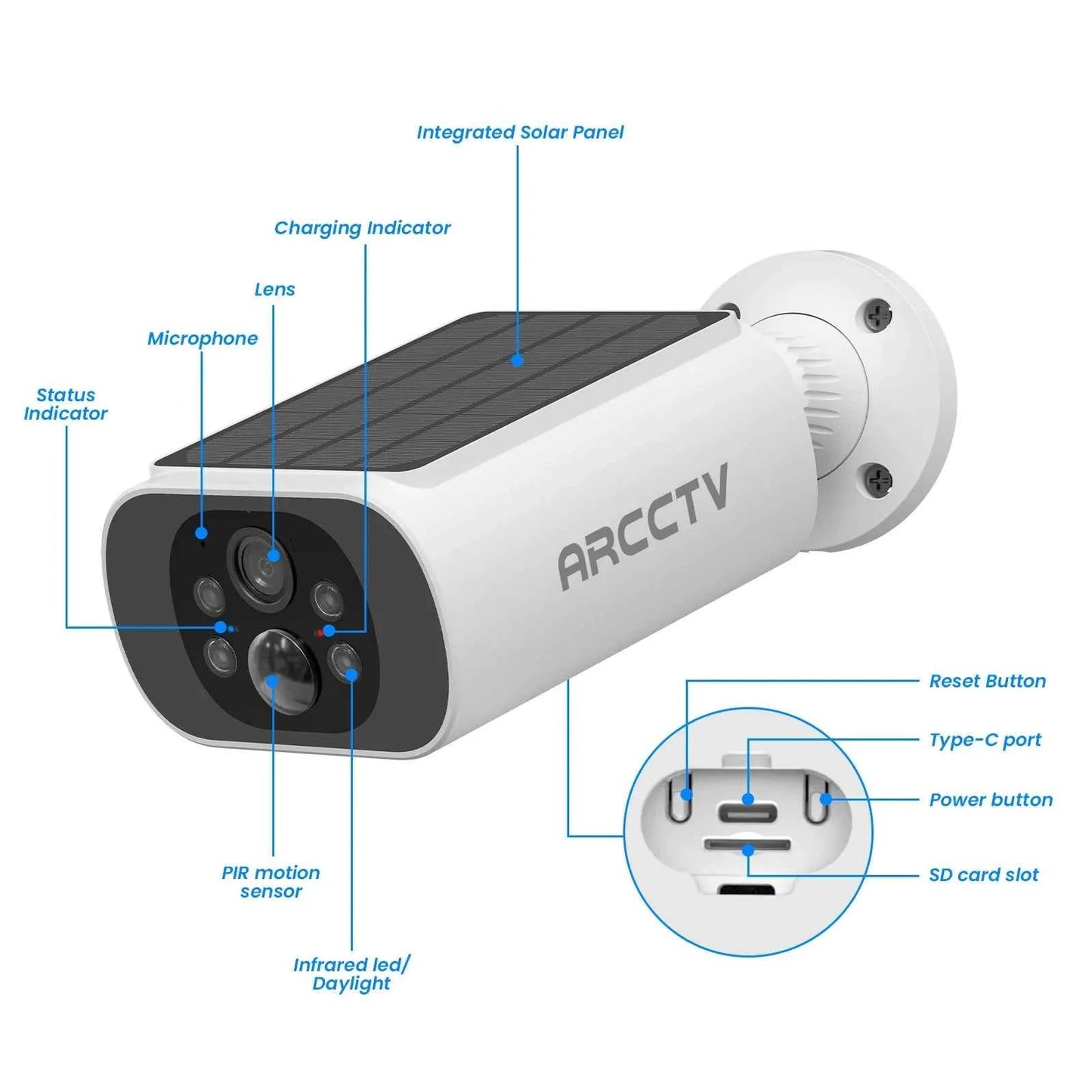 ARCCTV 2K Solar Wifi Battery Camera Kit Surveillance Security System Humanoid Detection Siren Alarm Outdoor Wireless Camera Set - Limetastore