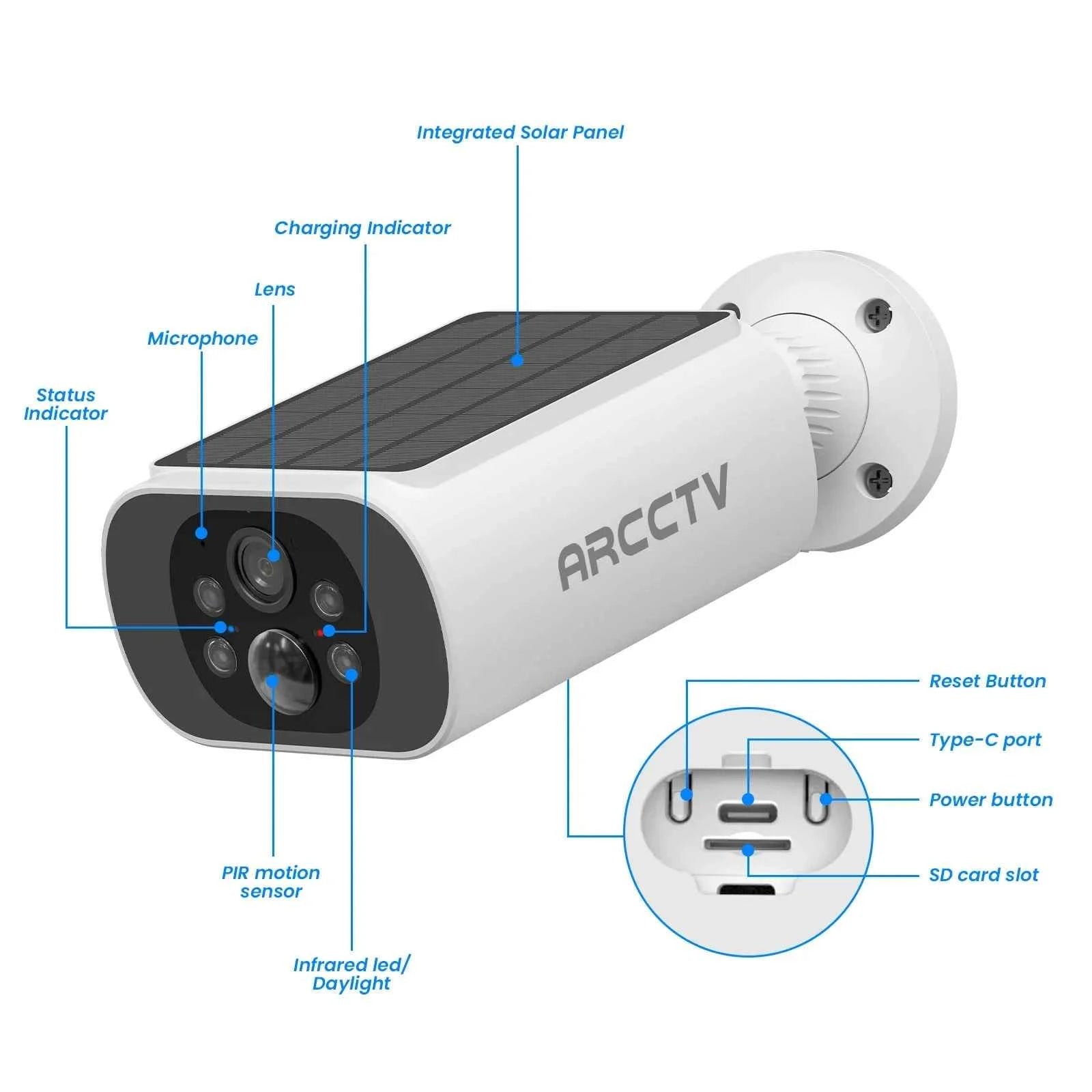 ARCCTV 4MP Wifi Solar Battery Camera Kit Surveillance Security System Humanoid Detection Siren Alarm Outdoor Wireless Camera Set - Limetastore