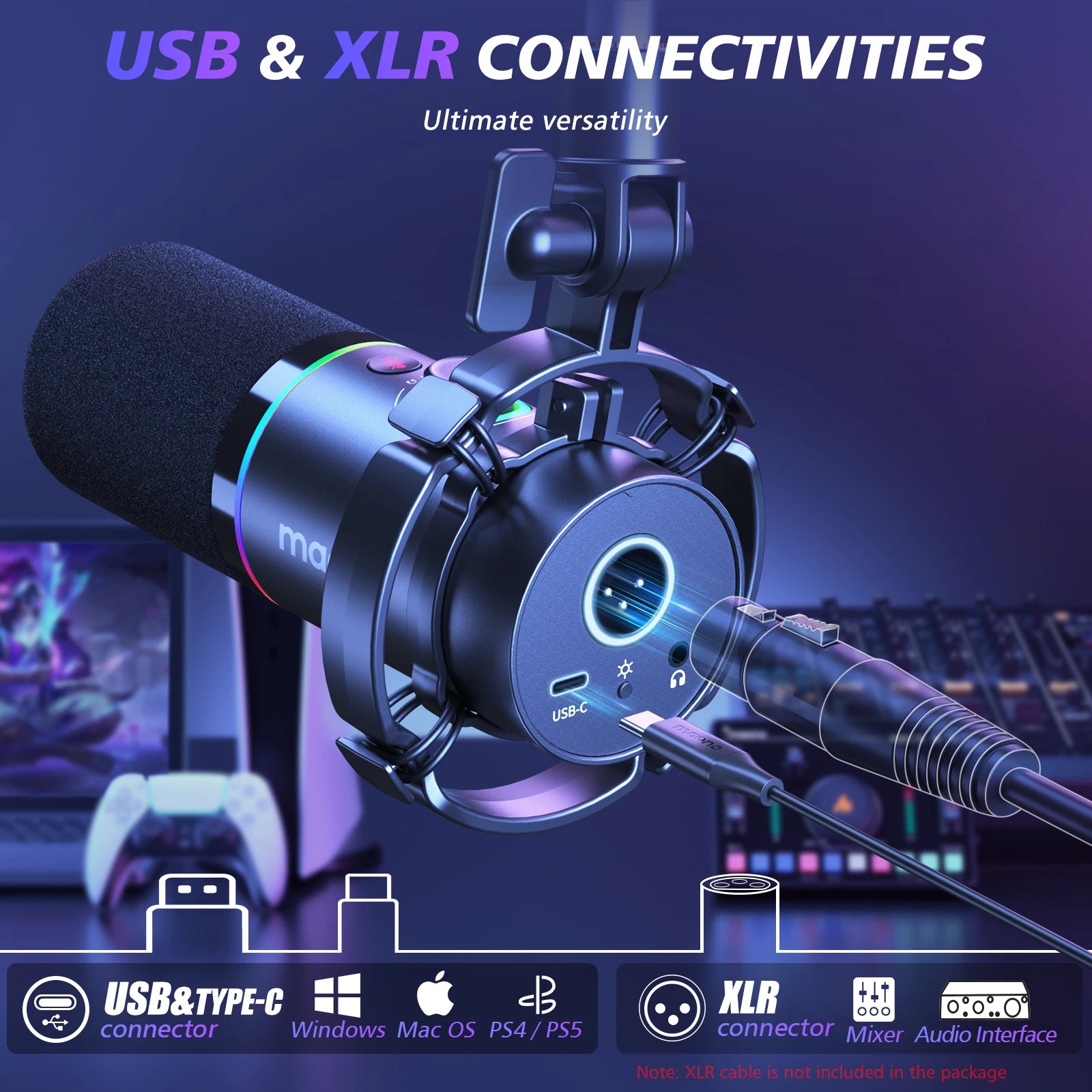 Maono PD200XS – XLR/USB Dynamic Podcast Microphone | Dual‑Mode Studio Mic with Maonolink Software, Gain Knob & Noise Control for Recording & Streaming