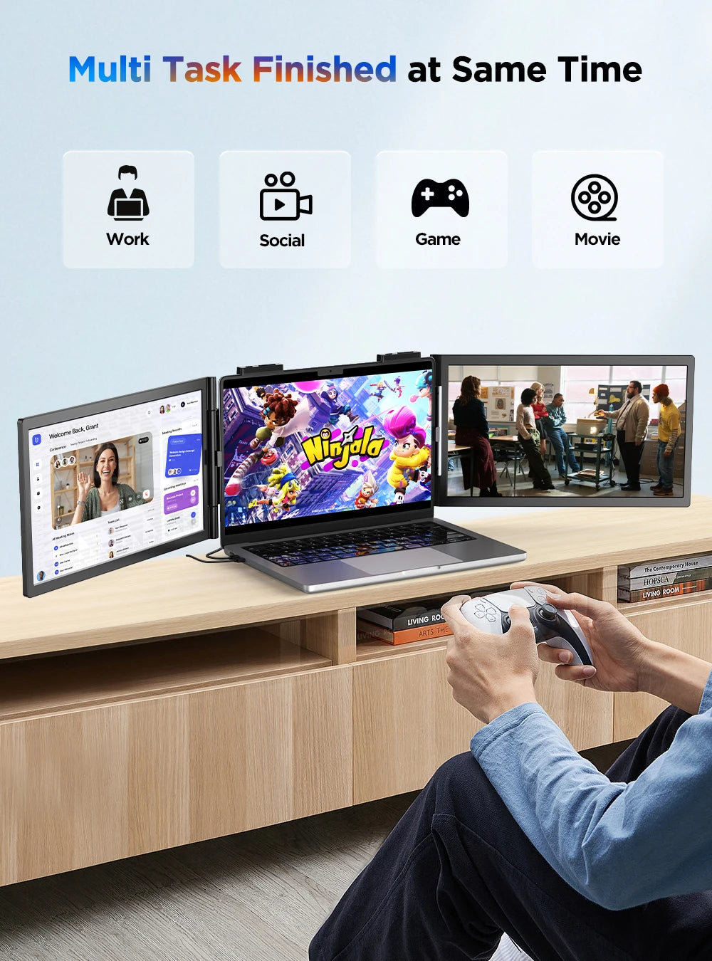 UPERFECT UFree Z14 FHD Wireless Laptop Monitor Extender Triple Screen Display for Laptop, Phone, PS5, Xbox, Switch - Limetastore