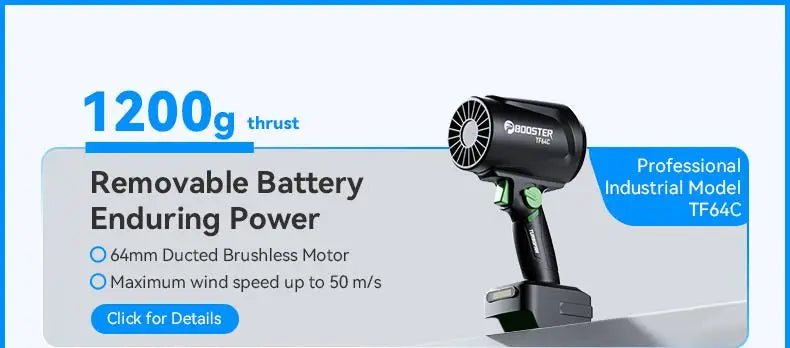 Booster TF50 – 600W High‑Power Turbo Air Blower | 4‑Speed Car Dryer, 170 ft/s Wind Speed