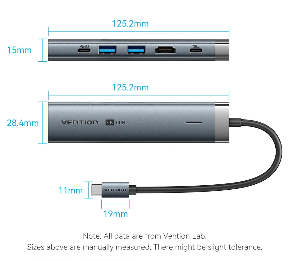 Vention USB‑C 6‑in‑1 Hub | HDMI 4K, PD 100W, RJ45, USB 3.0 Docking Station