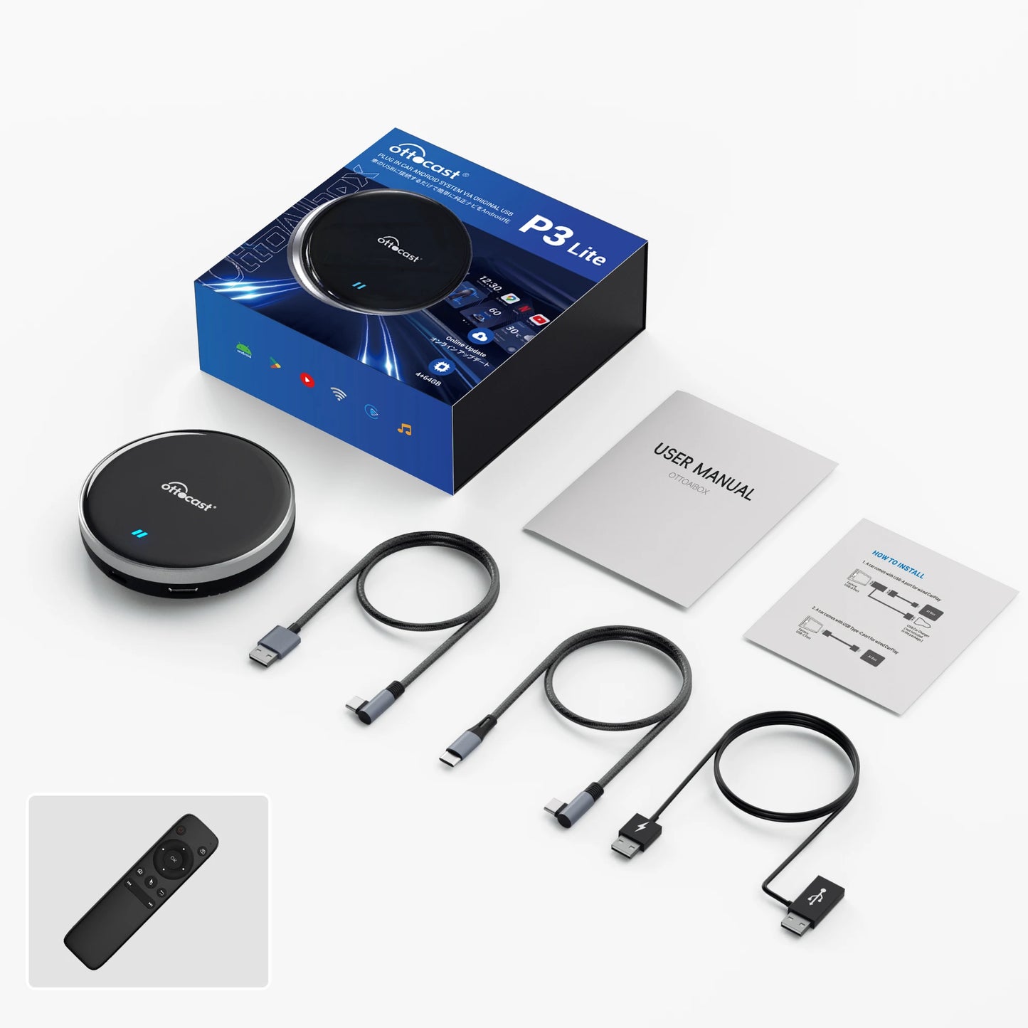 OTTOCAST P3 Lite OttoAiBox Wireless CarPlay Android AI Box
