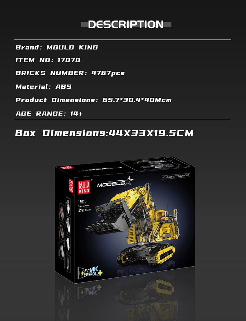 Mould King 17070/17071 RC R9800 Excavator Building Set | Motorized Technical Mining Excavator - Limetastore