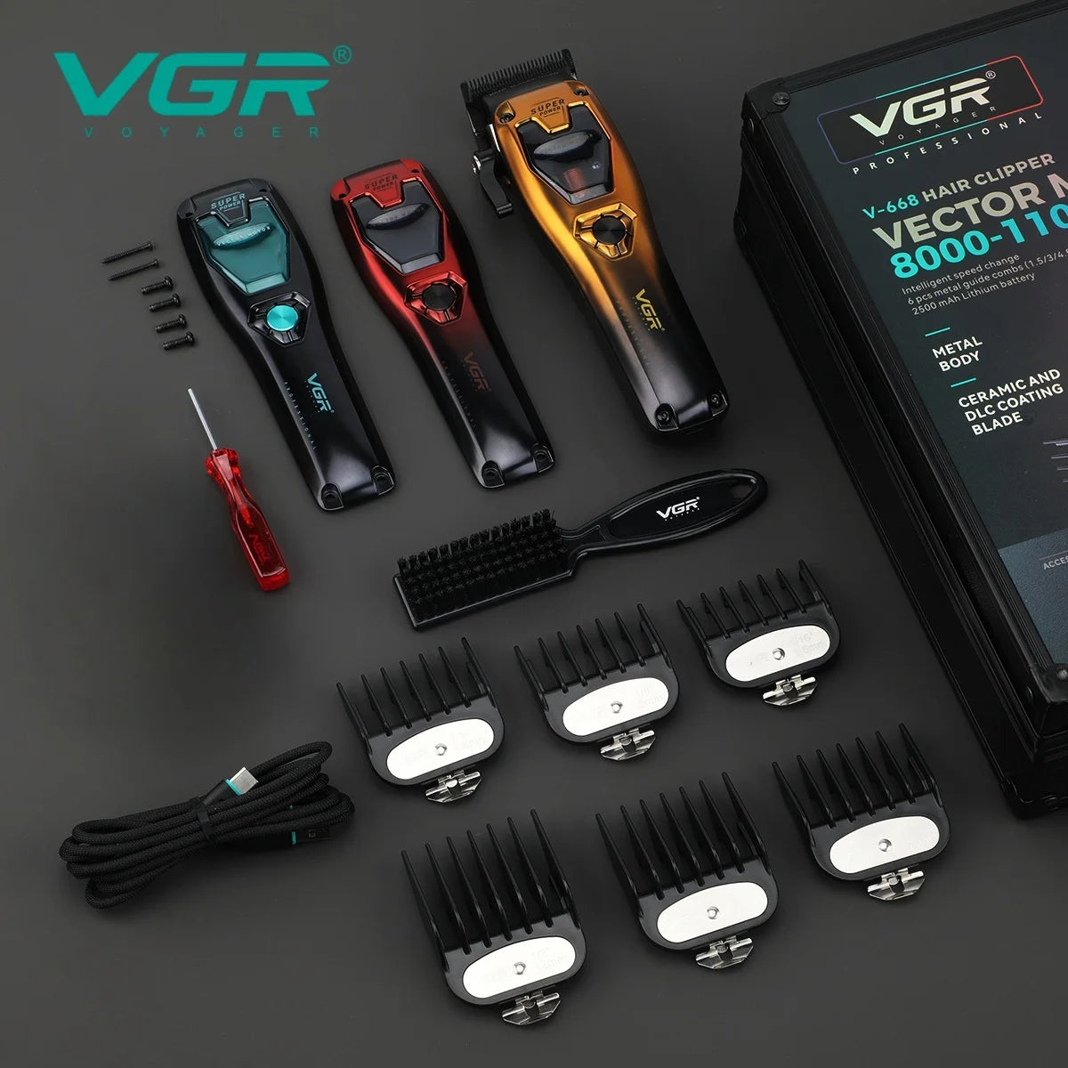 VGR Trimmer Cordless Hair Clipper Rechargeable Hair Cutting Machine Vector Motor Barber 11000 RPM Metal Trimmer for Men V-668