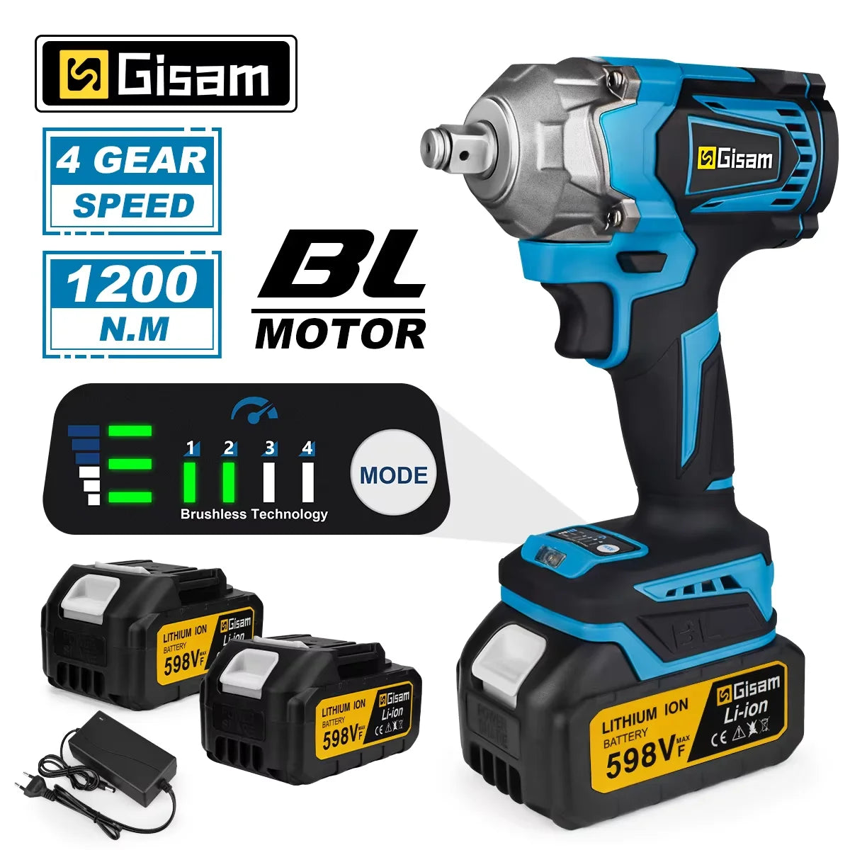 Gisam 1200N.m Brushless Impact Wrench 1/2"