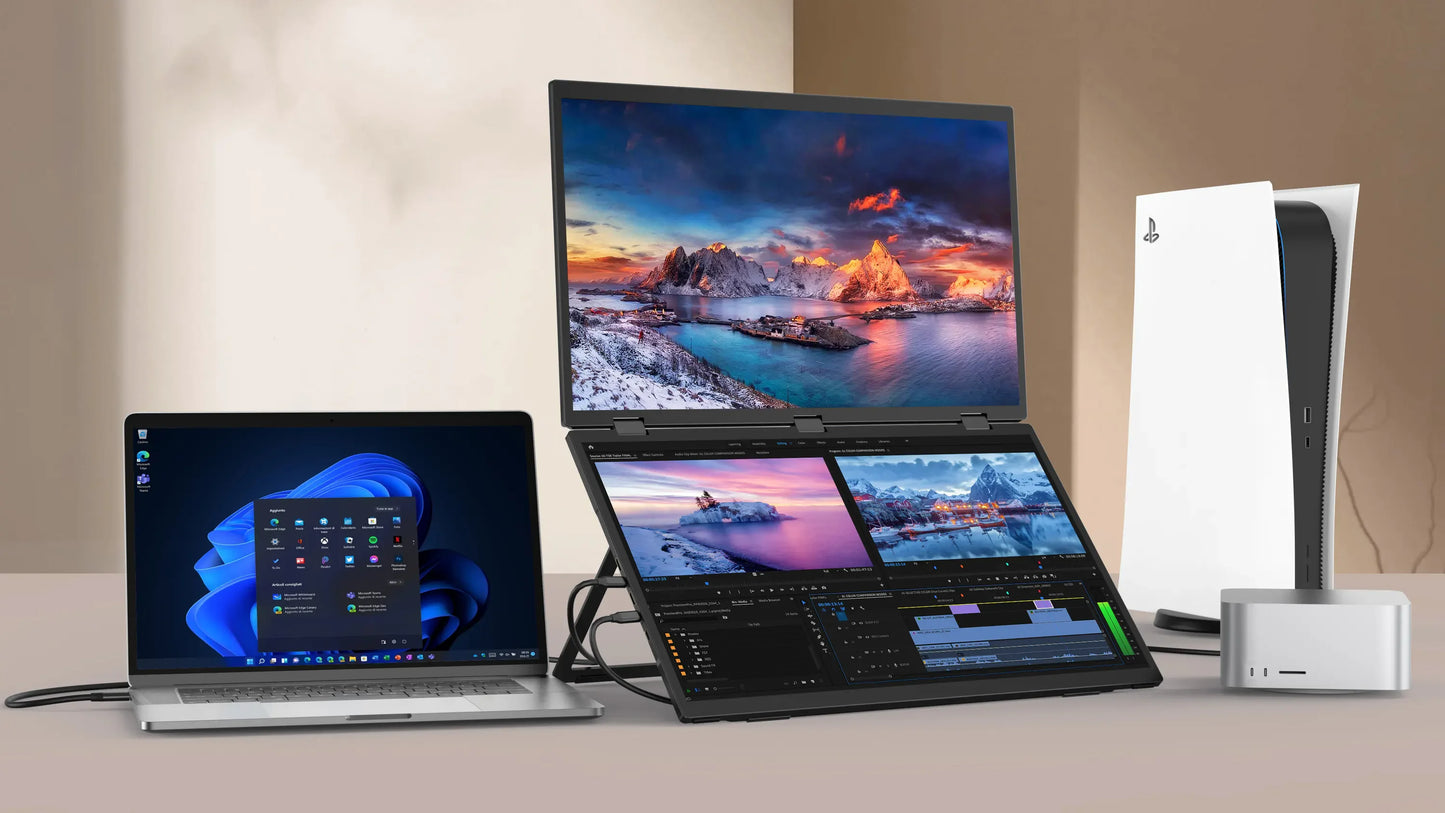 UPERFECT 100Hz Dual Screen Monitor 18.5" Laptop Folding Display w/ USB C Mini HDMI VESA Stand for Mac Phone Desktop - Limetastore