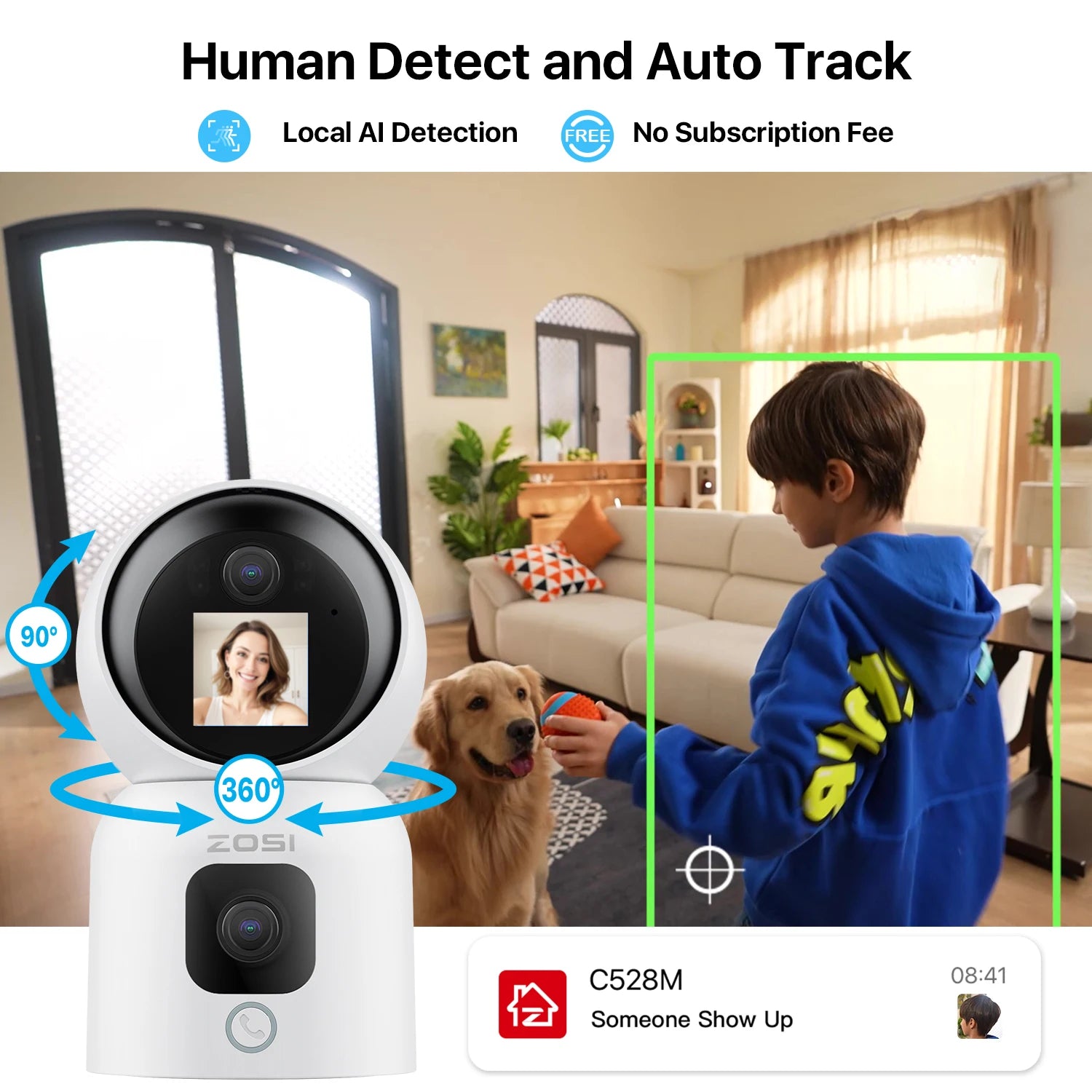 ZOSI 360° PTZ Smart Home Security Camera – Auto‑Tracking Indoor WiFi Baby & Pet Monitor with AI Detection & HD Night Vision