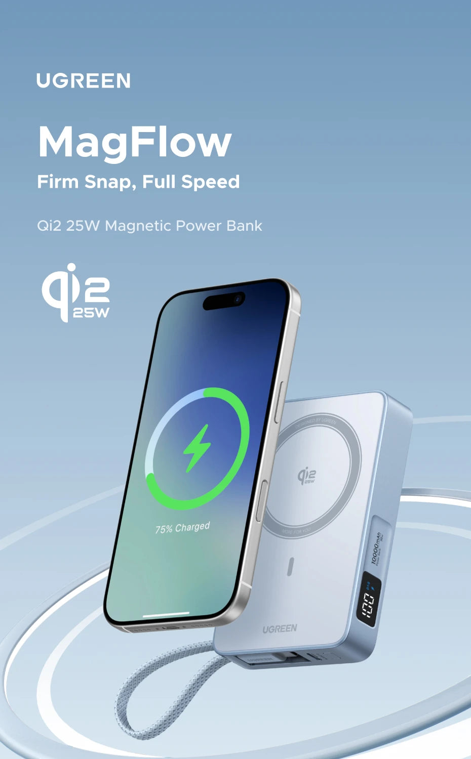 UGREEN Qi2.2 25W Magnetic Power Bank – 10000mAh Fast Charging External Battery