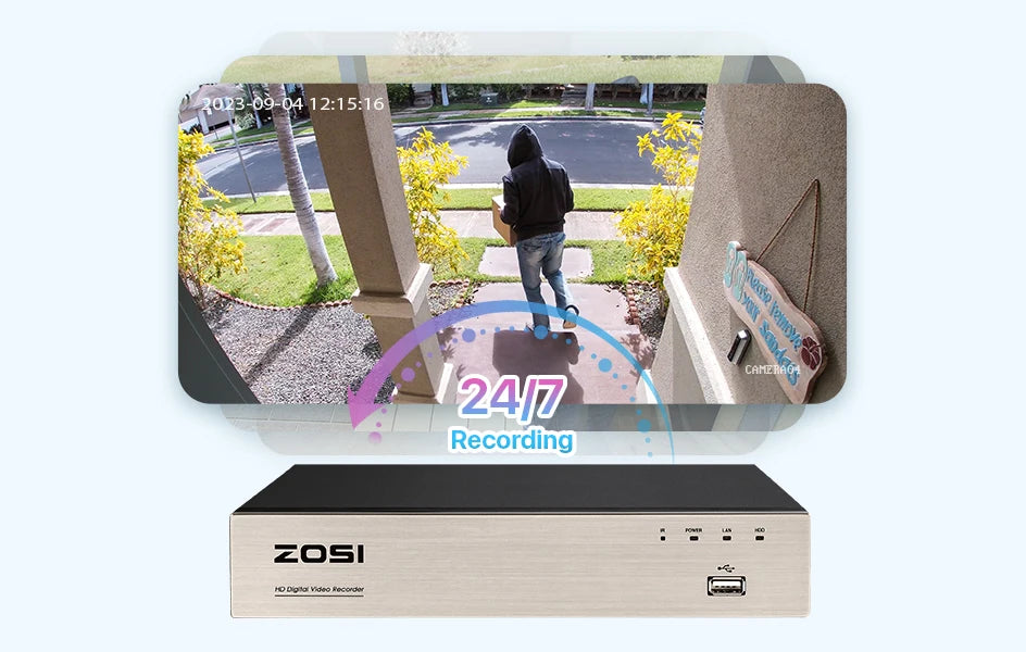 ZOSI 1080p 8CH Home CCTV Security System – H.265+ DVR with 2MP Indoor/Outdoor Dome Cameras