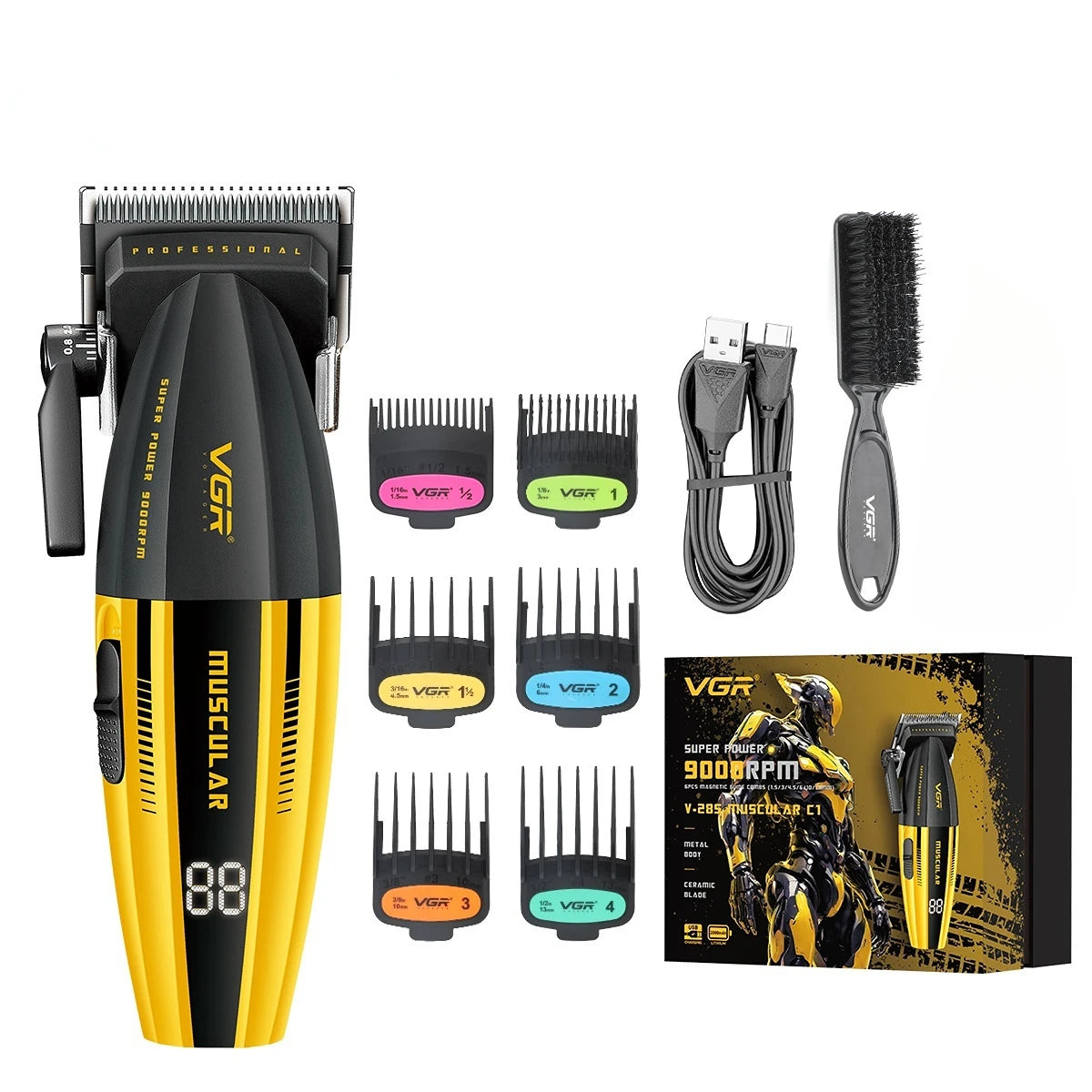 VGR Hair Trimmer Professional Hair Cutting Machine Cordless Hair Clippers Adjustable Barber Rechargeable Trimmer for Men V-285