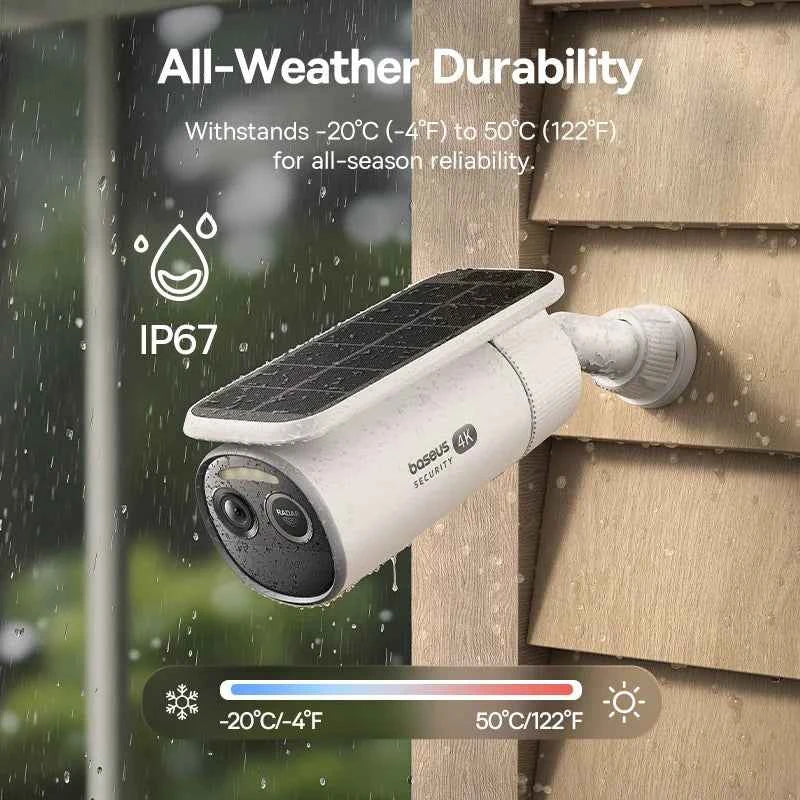 Baseus Security S2 Outdoor Camera 4K Clarity Solar Wireless Wifi Camera Smart Face ID IP67 Waterproof 145°FOV Smart App Control - Limetastore