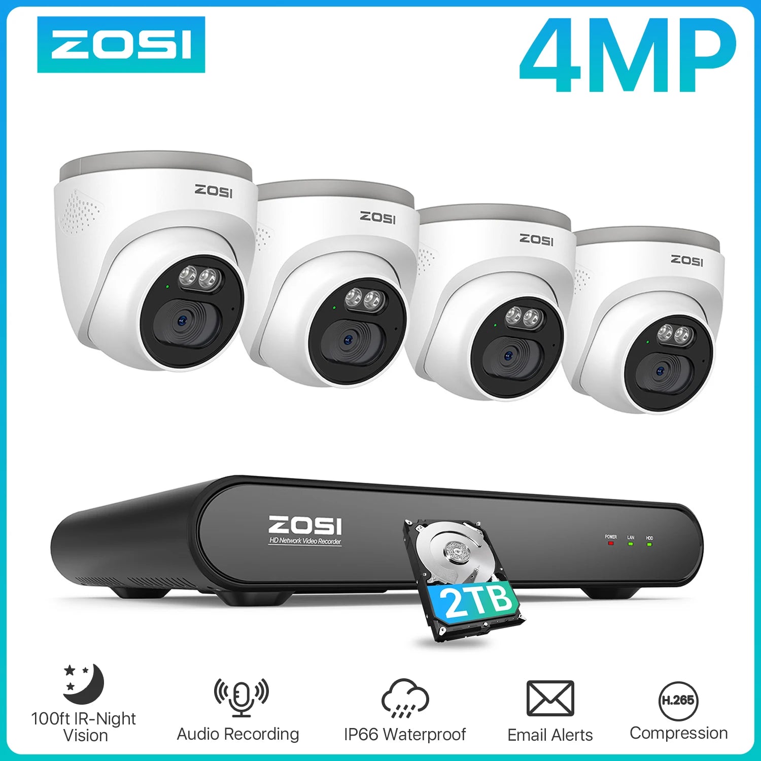 ZOSI 3K 5MP PoE Security Camera System – 8CH NVR with 4MP Outdoor Dome IP Cameras