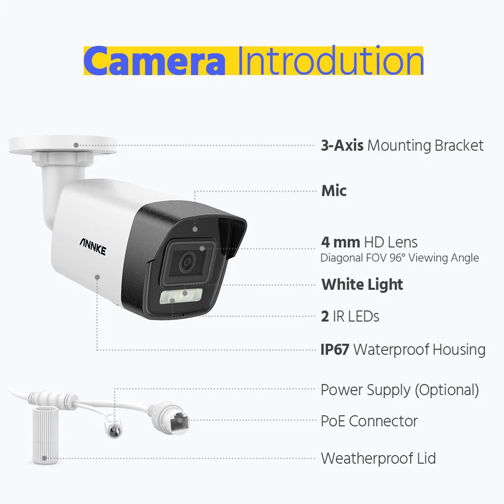 ANNKE 8MP 4K PoE Bullet Camera Kit | EXIR Night Vision, IP67, Email Alerts