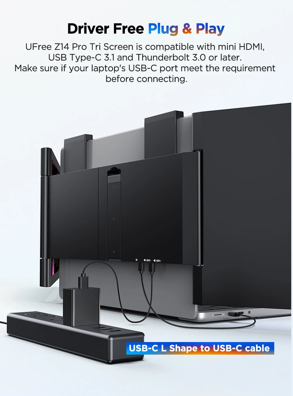 UPERFECT UFree Z14 FHD Wireless Laptop Monitor Extender Triple Screen Display for Laptop, Phone, PS5, Xbox, Switch - Limetastore
