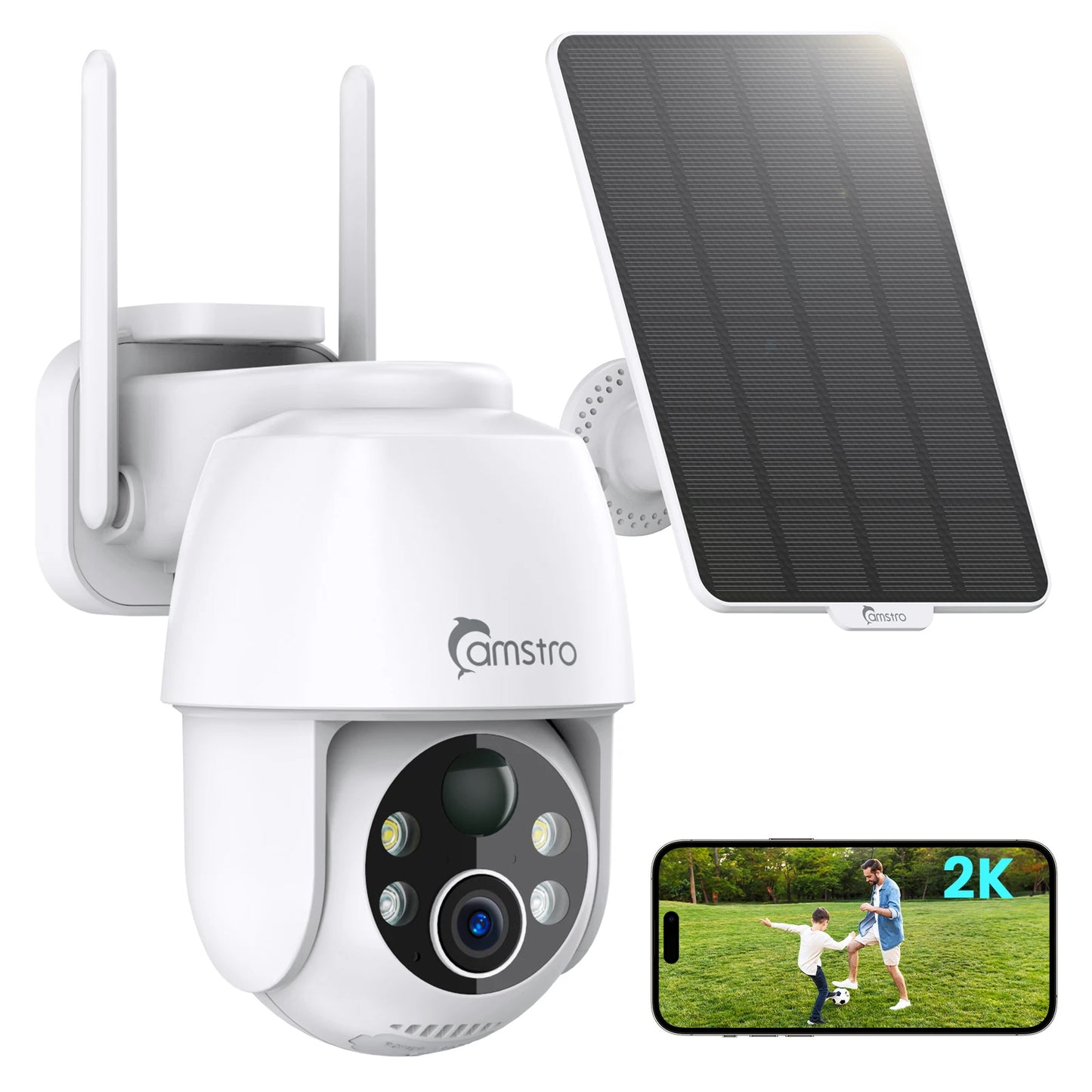 Camstro 2K Solar PTZ Camera | Color Night Vision, 4× Optical Zoom, Two‑Way Audio, 2.4G WiFi