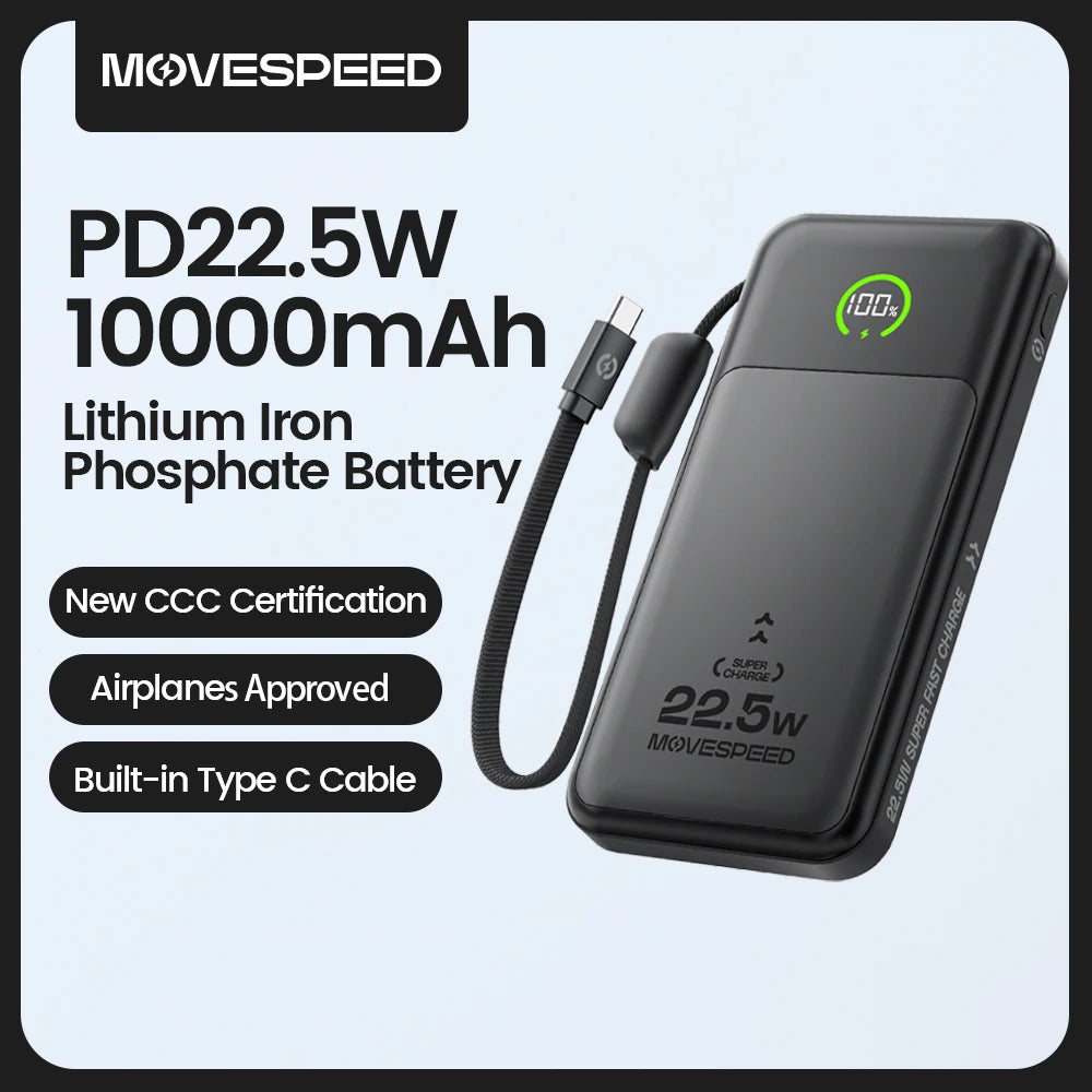 MOVESPEED P19 Power Bank 10000mAh with Built-in USB-C Cable