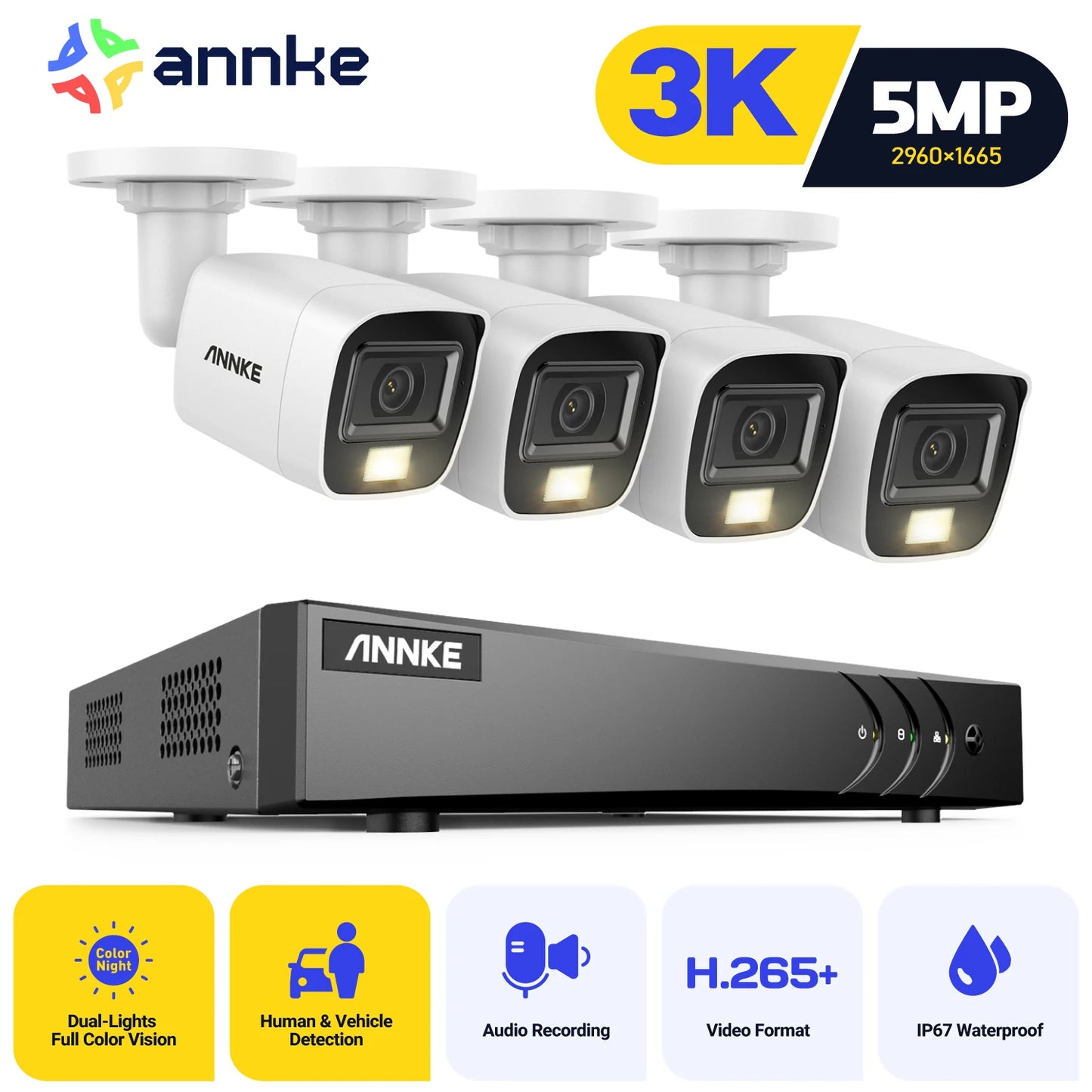 ANNKE 5MP Lite CCTV System | H.265+ 8CH DVR, 3K Analog Cameras, Color Night Vision