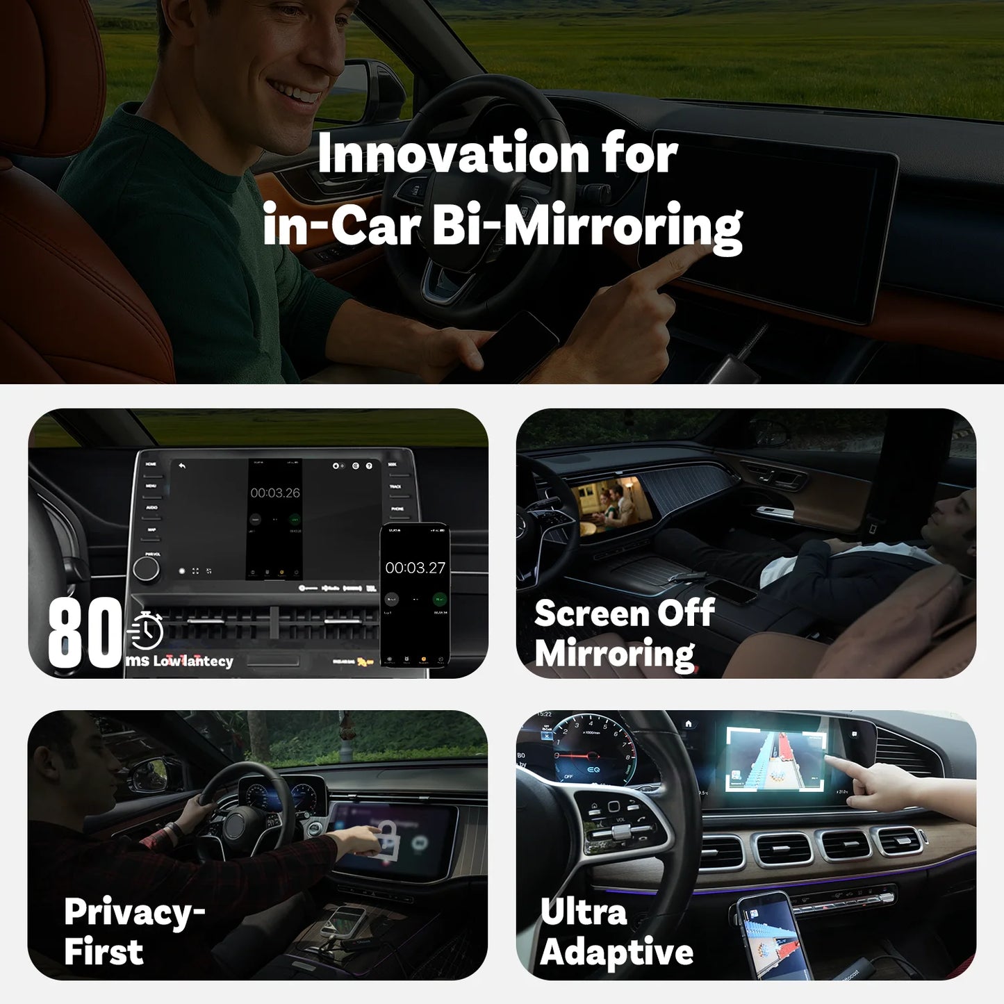 OTTOCAST Mirror Touch Bi‑Mirroring & Wireless CarPlay Adapter