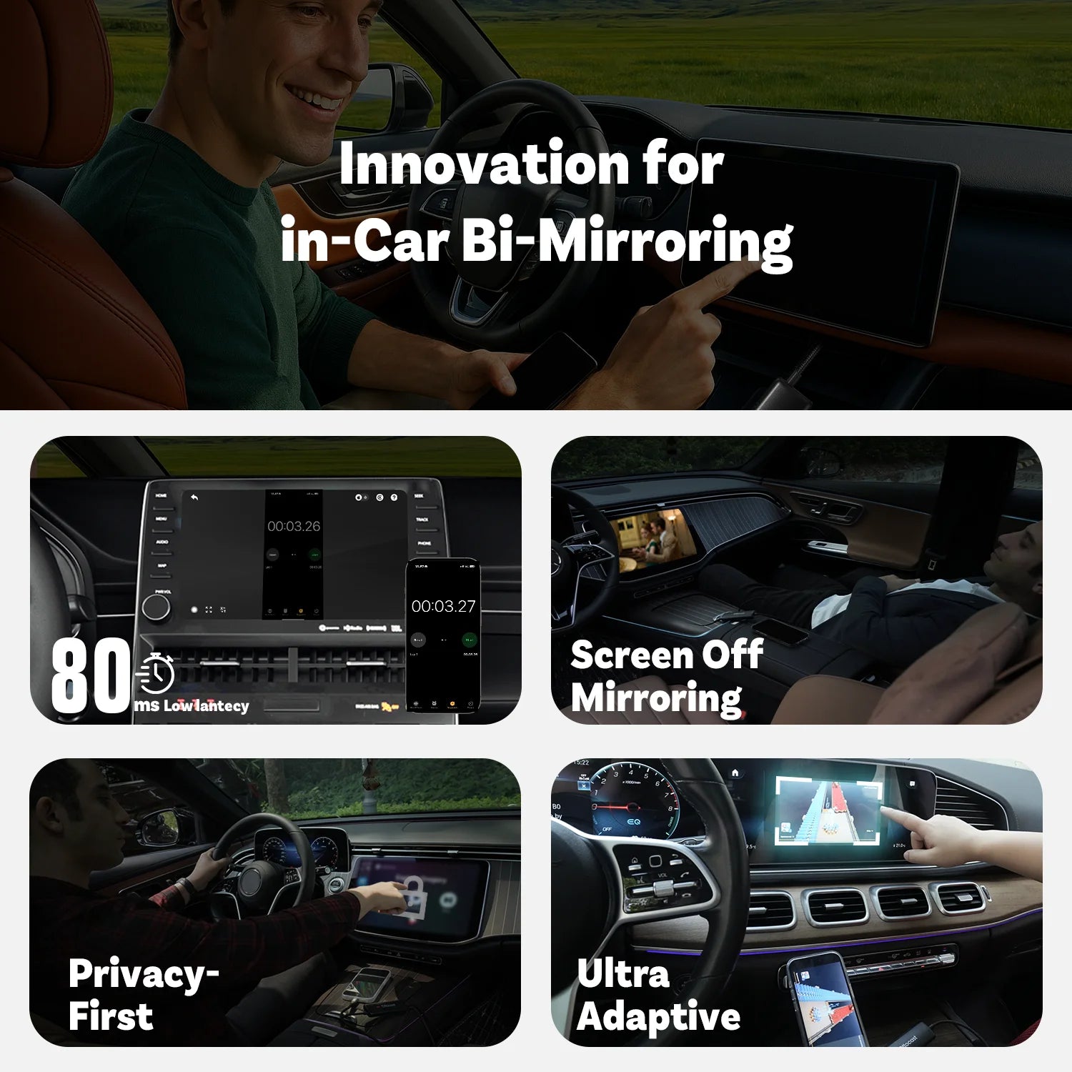 OTTOCAST Mirror Touch Bi‑Mirroring & Wireless CarPlay Adapter