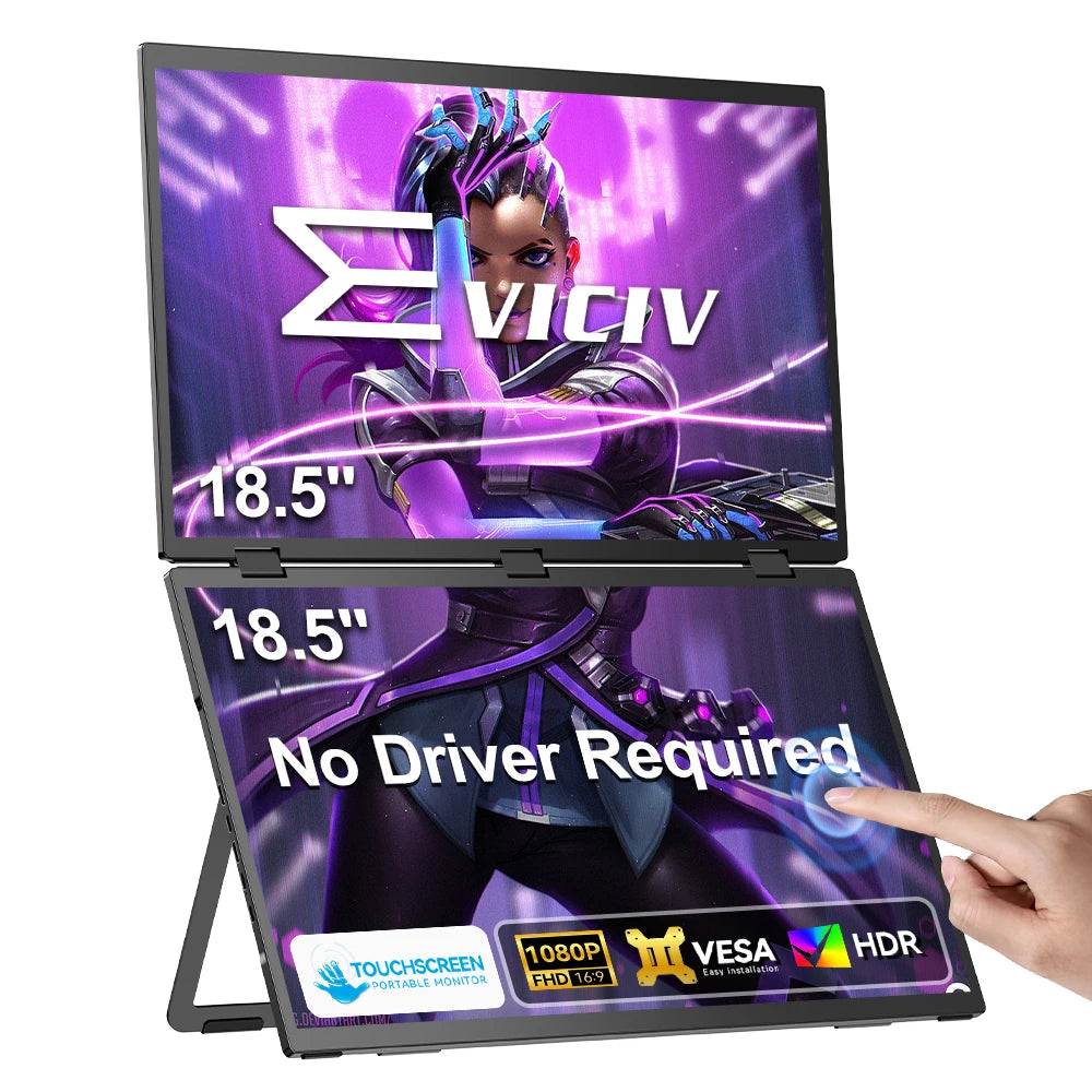 EVICIV 18.5" Touchscreen Portable Monitor 100Hz 1080P USB-C HDMI Dual Folding Stacked Gaming Display for Laptops PC Mac Phone - Limetastore