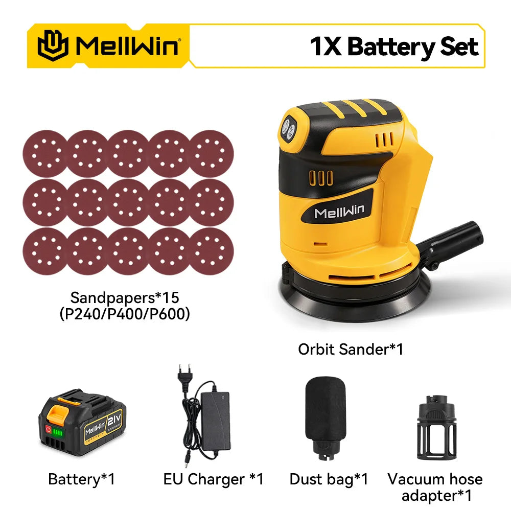 MELLWIN 125MM Electric Orbital Sander 3 Speeds Adjustable Cordless Grinding Sanding Polishing Machine For Makita 18V Battery Pin - Limetastore