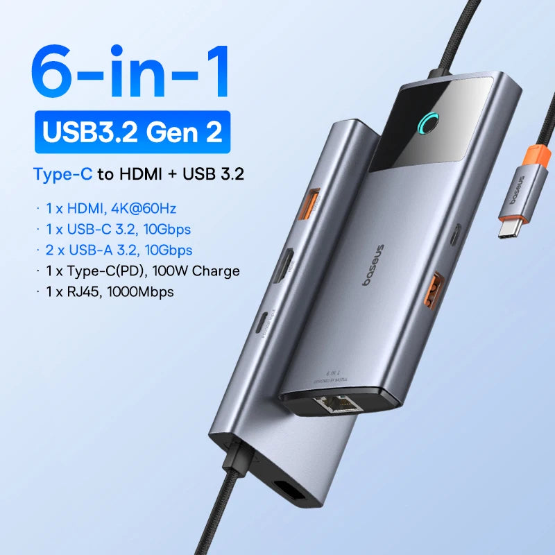 Baseus 10‑in‑1 USB‑C Hub | Dual HDMI 8K + 4K, USB 3.2 10Gbps, RJ45, SD/TF, PD 100W