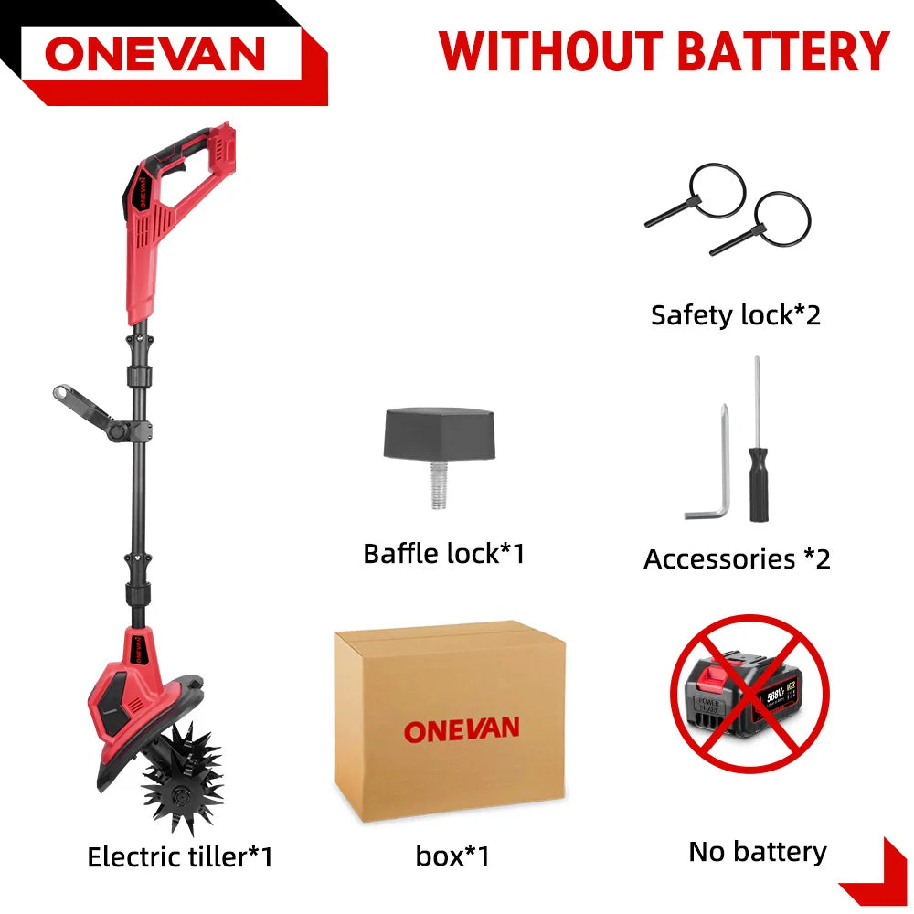 ONEVAN 4000W 36000RPM Electric Tiller Cultivator Cordless 17CM Electric Scarifier Garden Power Tool For Makita 18V Battery Pin