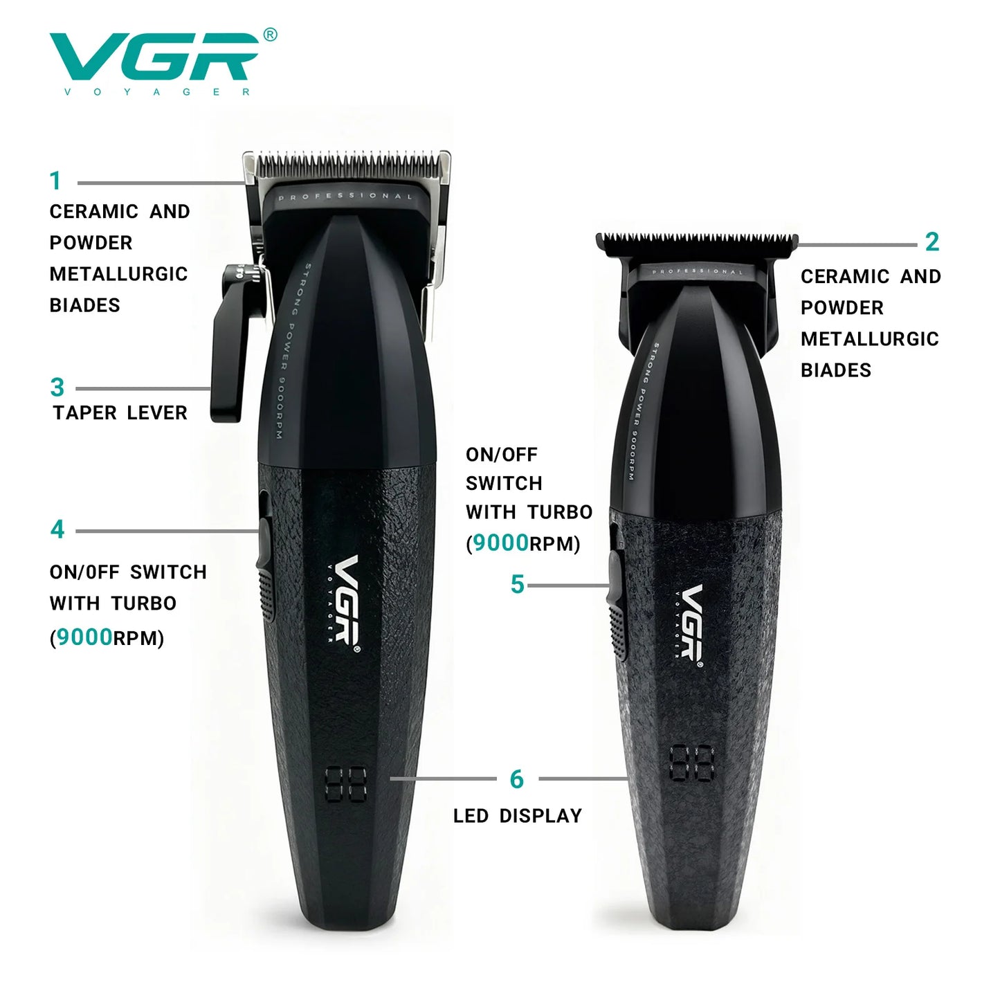 VGR Hair Trimmer Professional Hair Cutting Machine Electric Shaver Cordless Barber Clipper Rechargeable Trimmer for Men V-640